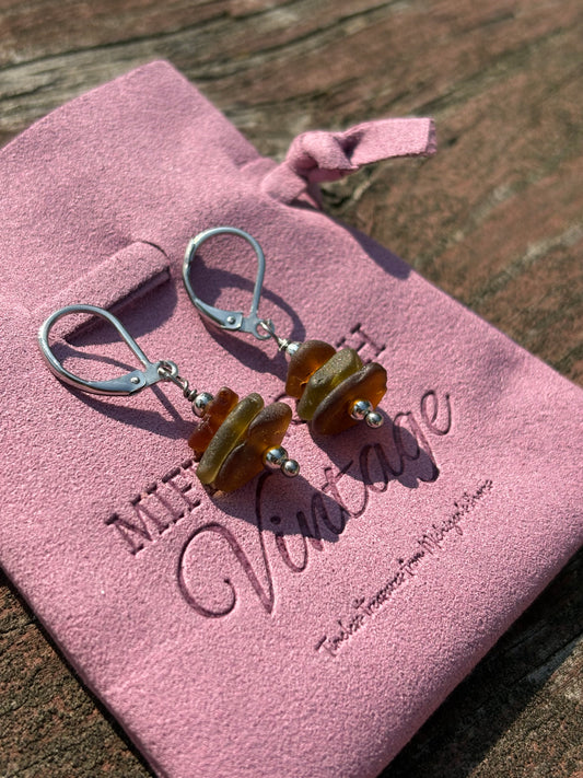 Stacked Lake Michigan Beach Glass Earrings – Charlevoix Shores Edition