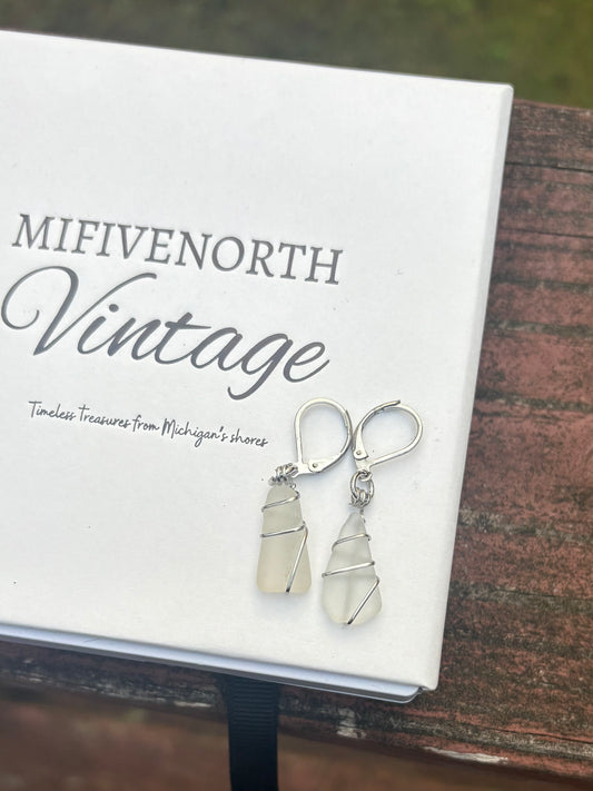 Michigan Great Lakes Beach Glass Wire Wrapped Earrings
