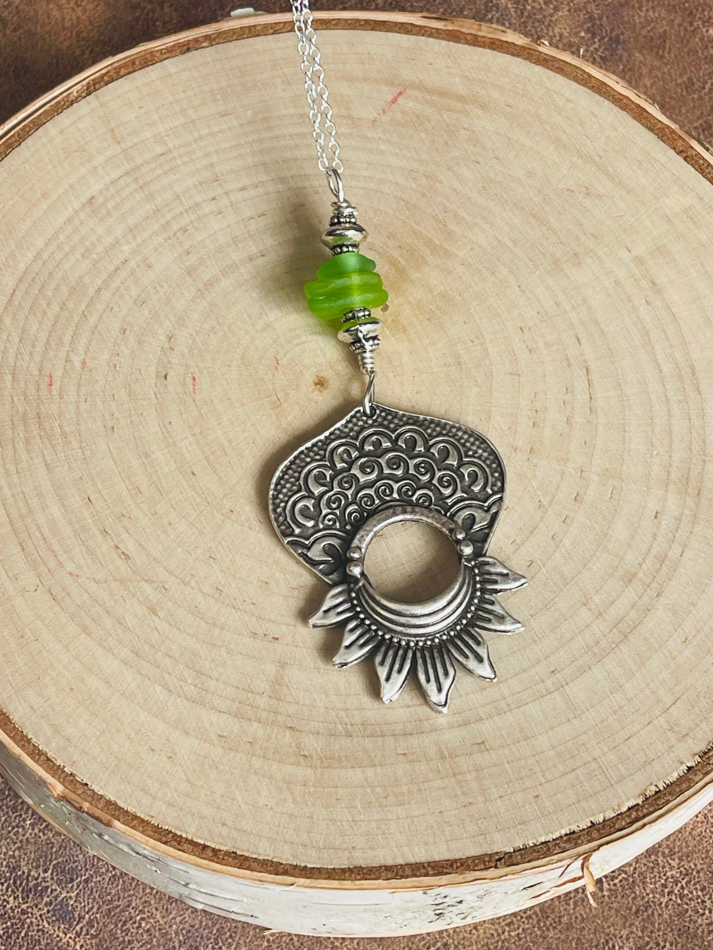 Bright green Genuine Lake Michigan Beach Glass Pendant Necklace
