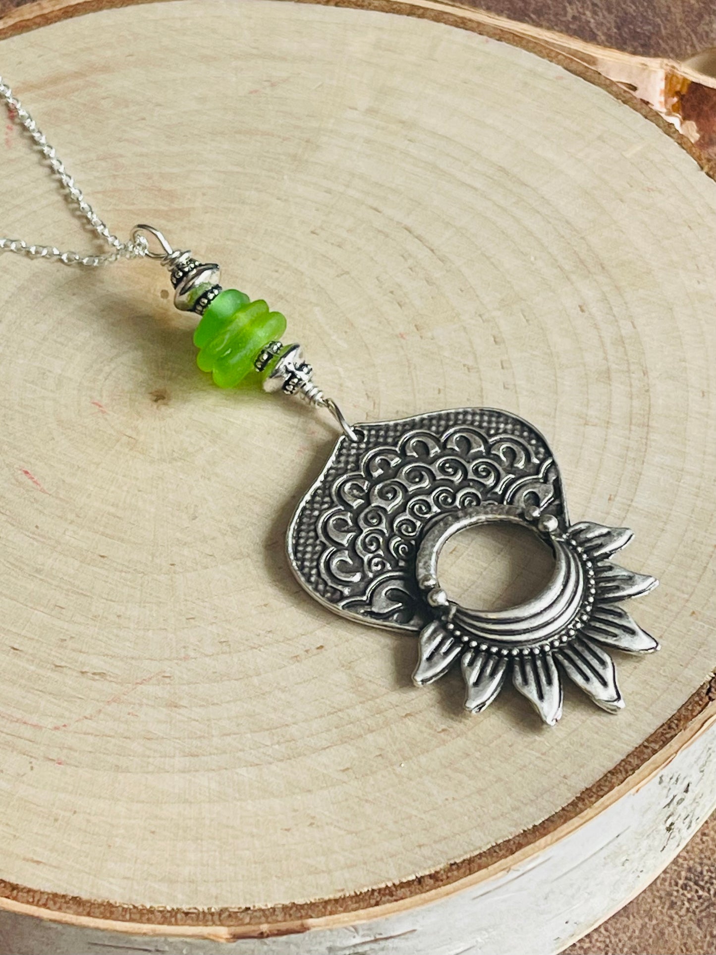 Bright green Genuine Lake Michigan Beach Glass Pendant Necklace
