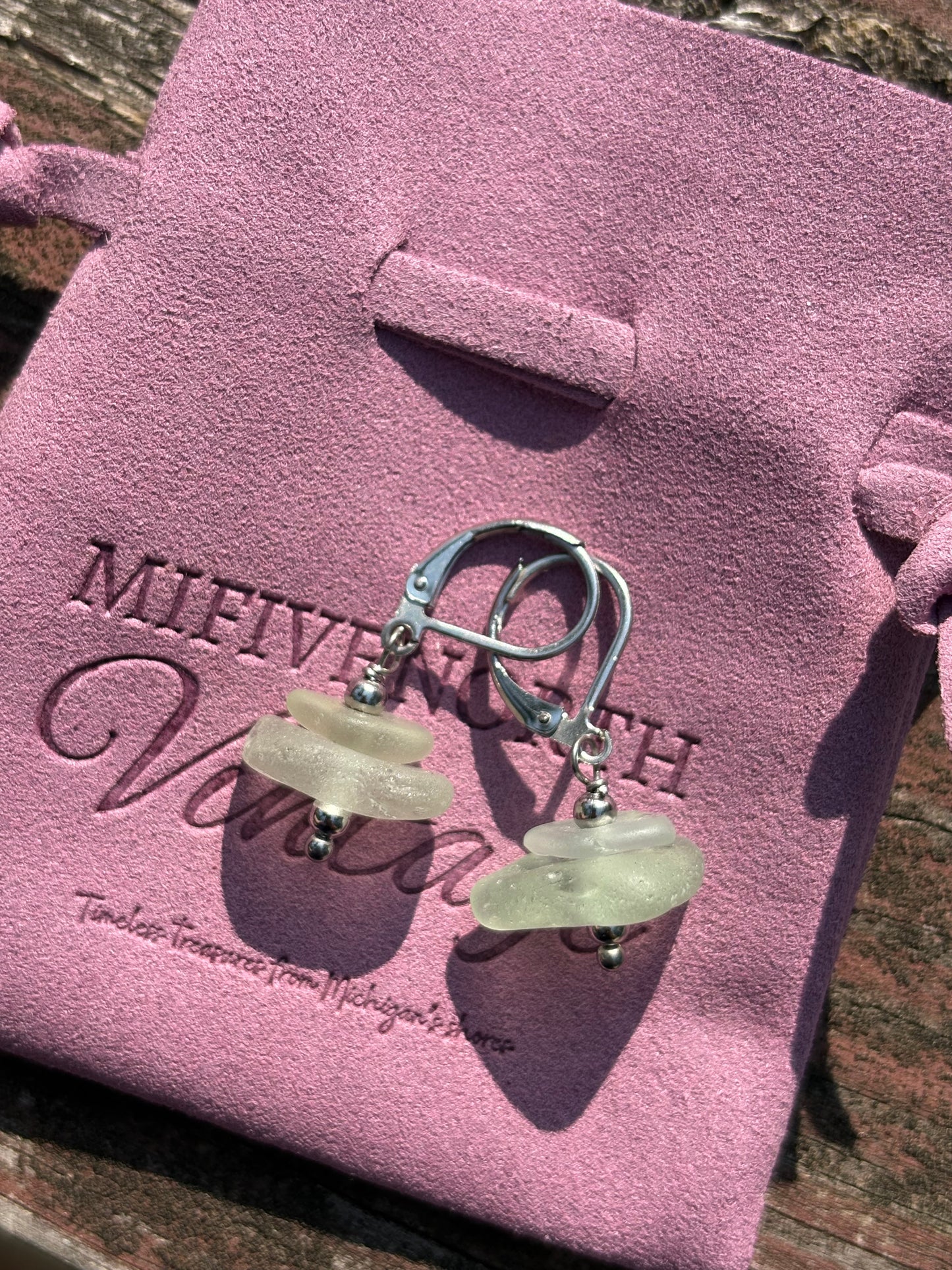 Two toned stacked Lake Michigan Beach Glass earrings