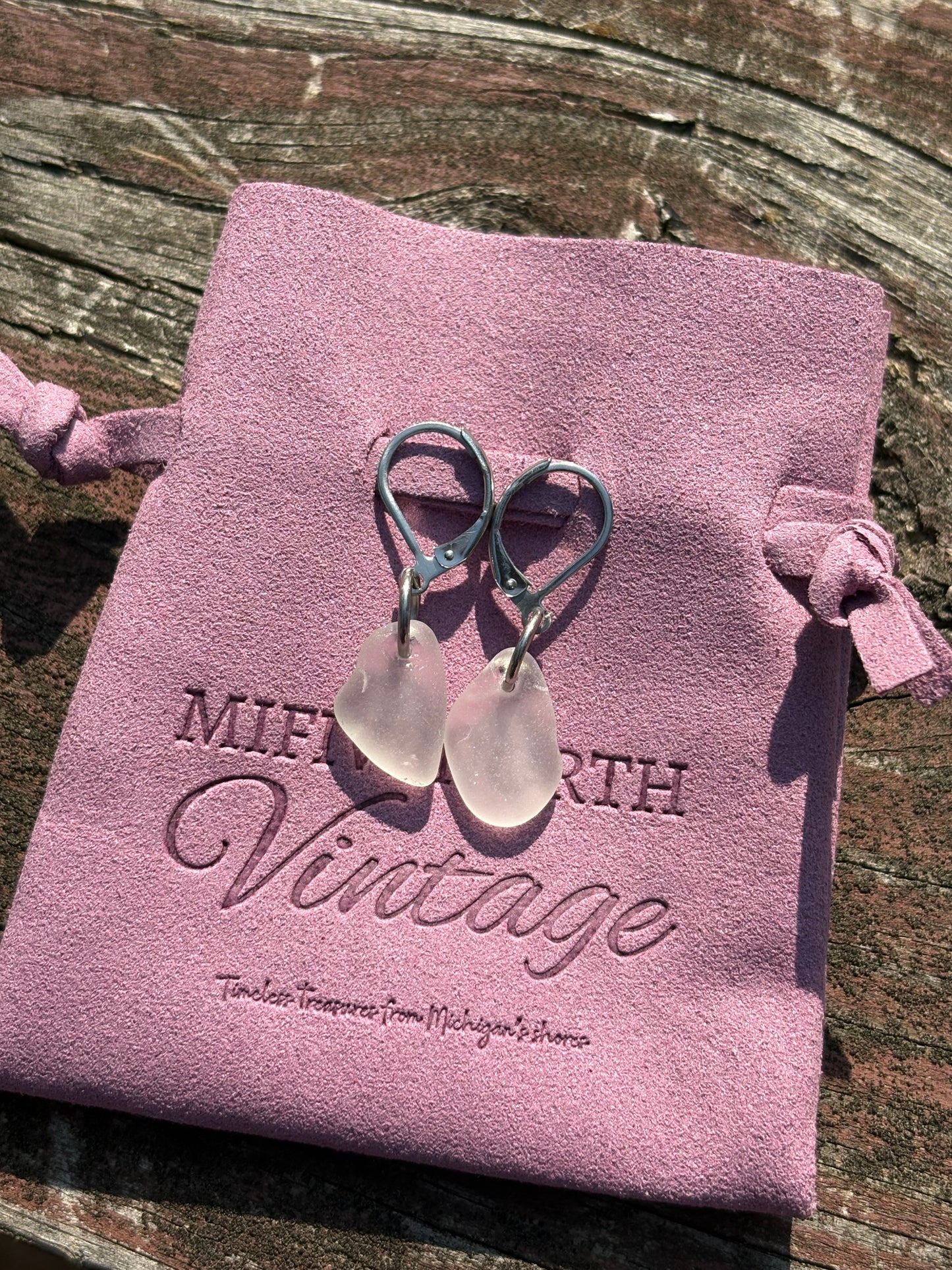 Lake Michigan White Beach Glass Earrings—Charlevoix Shores Edition