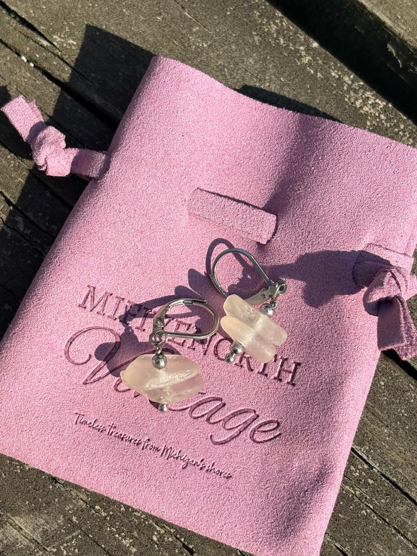 Lake Michigan Stacked Beach Glass Earrings – Peach Glow Pair