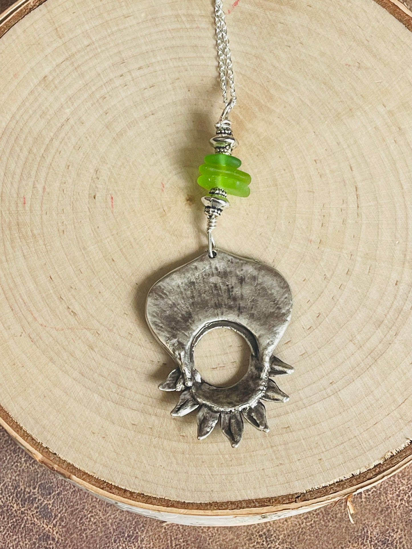 Bright green Genuine Lake Michigan Beach Glass Pendant Necklace