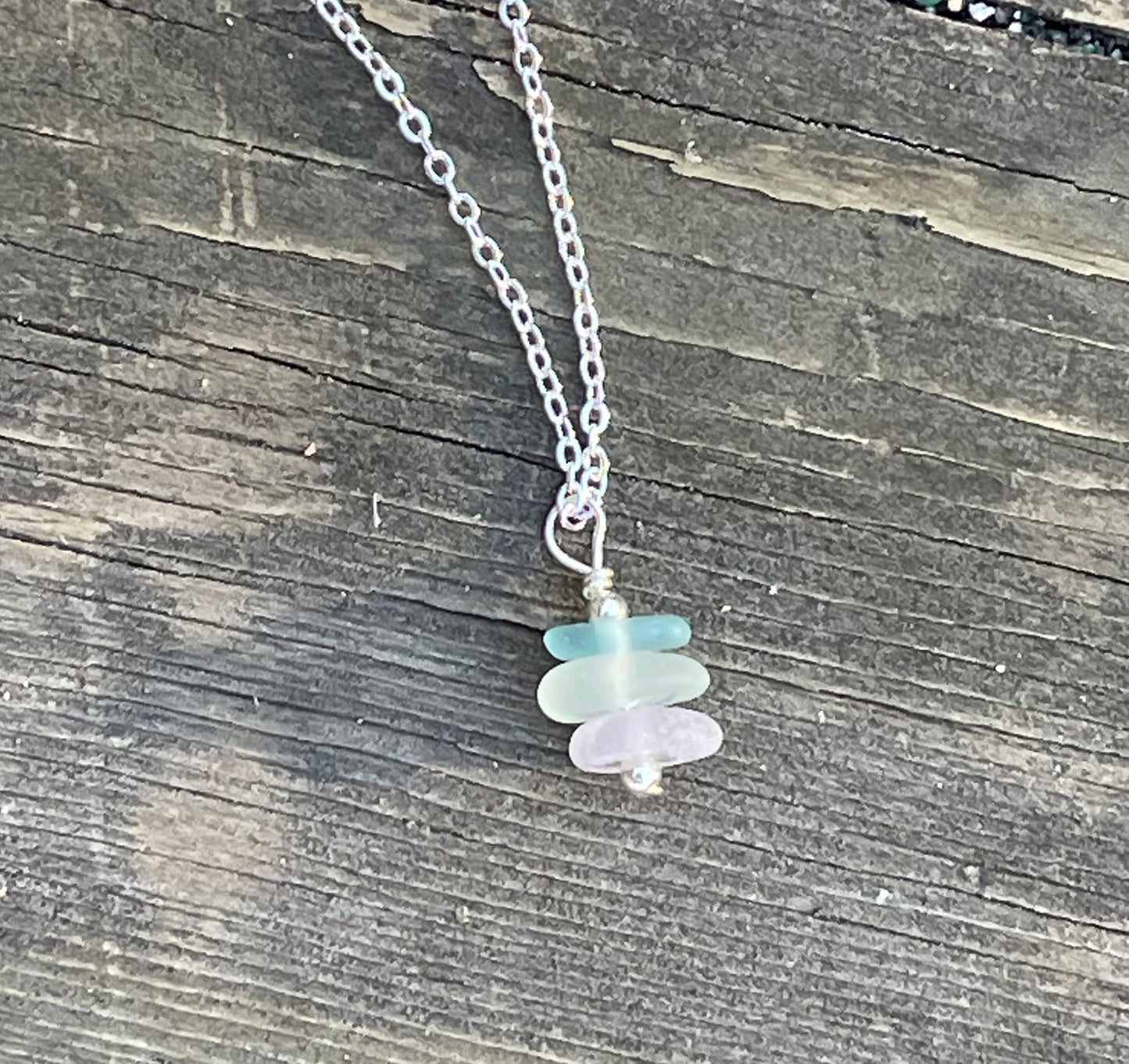 Authentic Great Lakes pastel stacked beach glass necklace