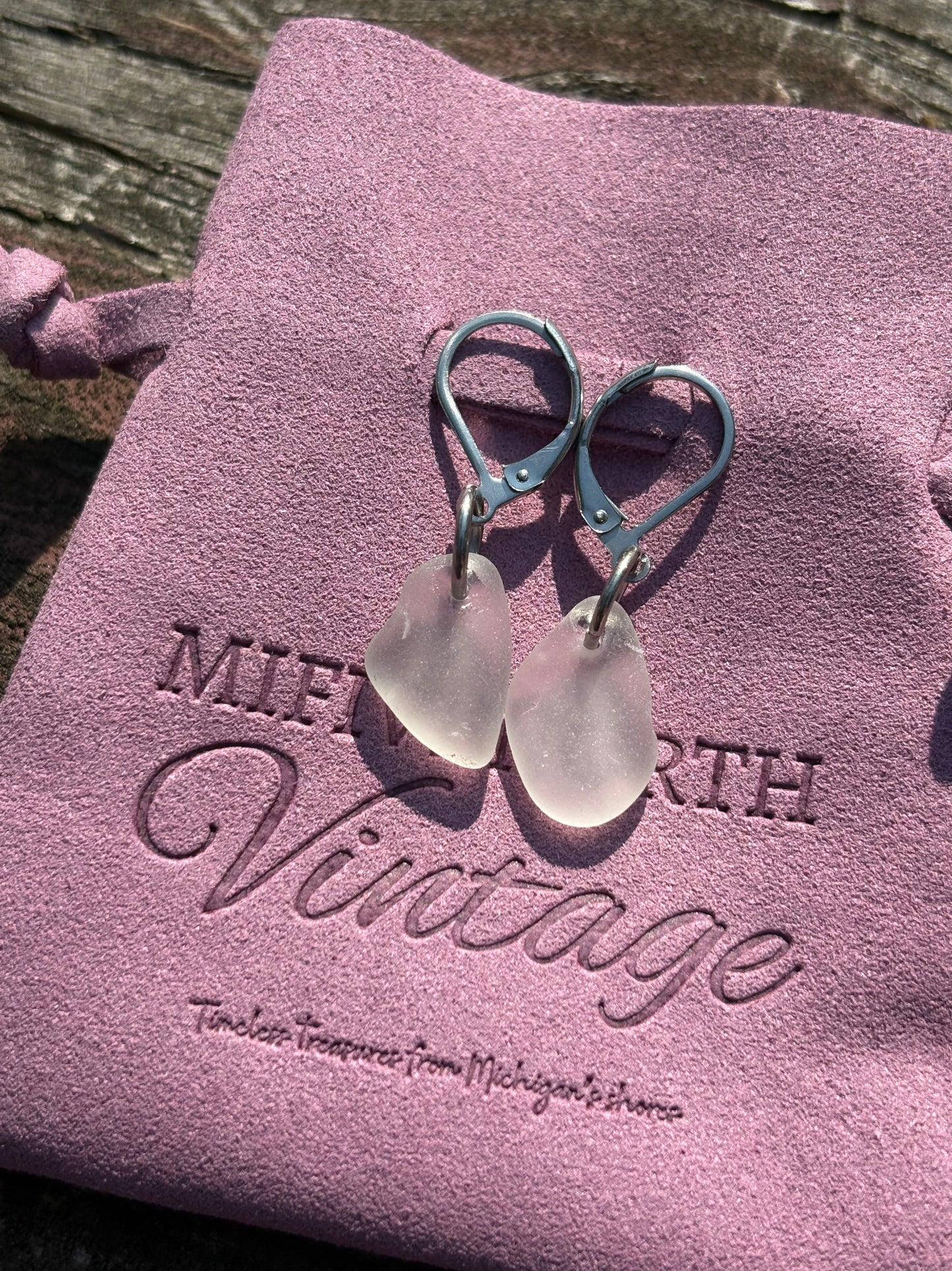 Lake Michigan White Beach Glass Earrings—Charlevoix Shores Edition