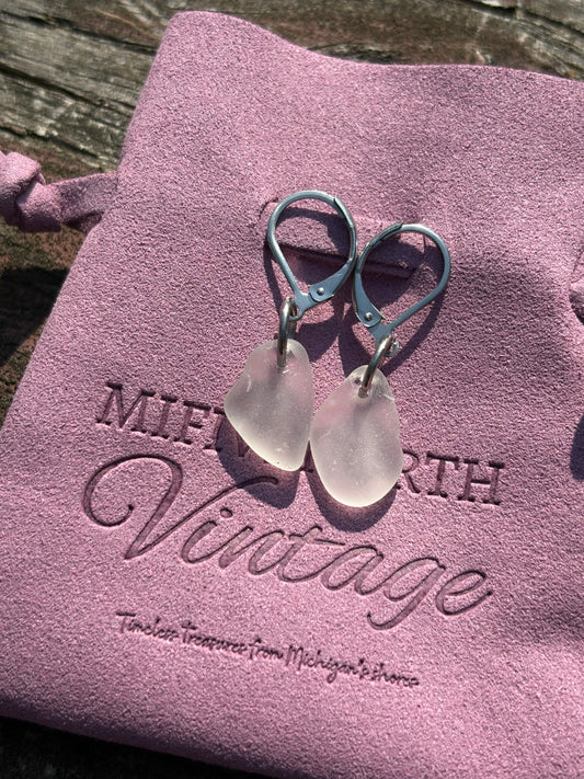 Lake Michigan White Beach Glass Earrings—Charlevoix Shores Edition
