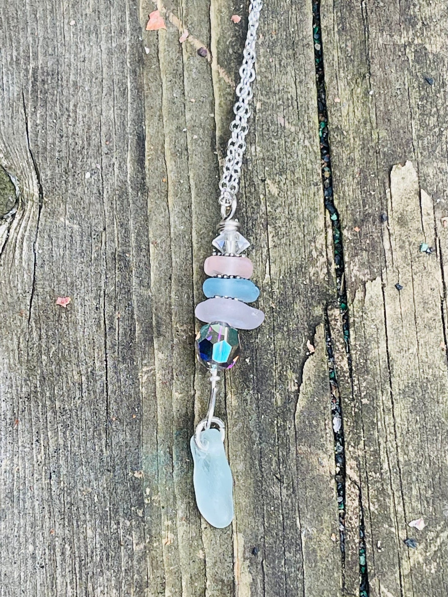 Genuine Great Lakes Beach Glass Pendant Necklace with sterling silver bail + sterling silver plated 26” chain