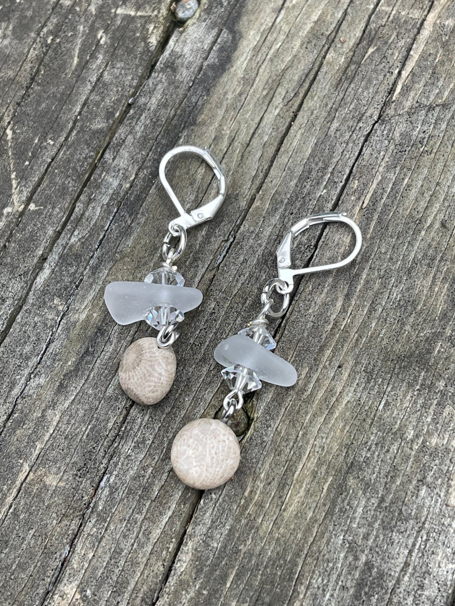 Lake Michigan beach glass + Petoskey stone earrings
