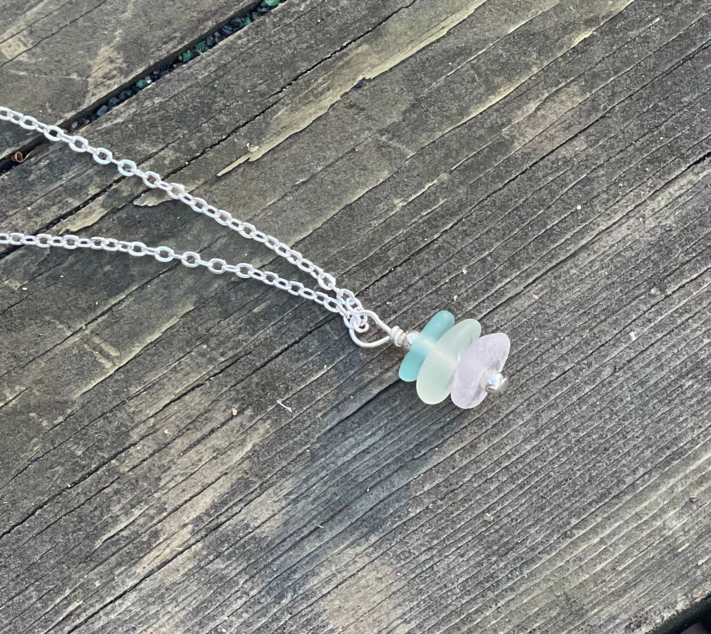 Authentic Great Lakes pastel stacked beach glass necklace