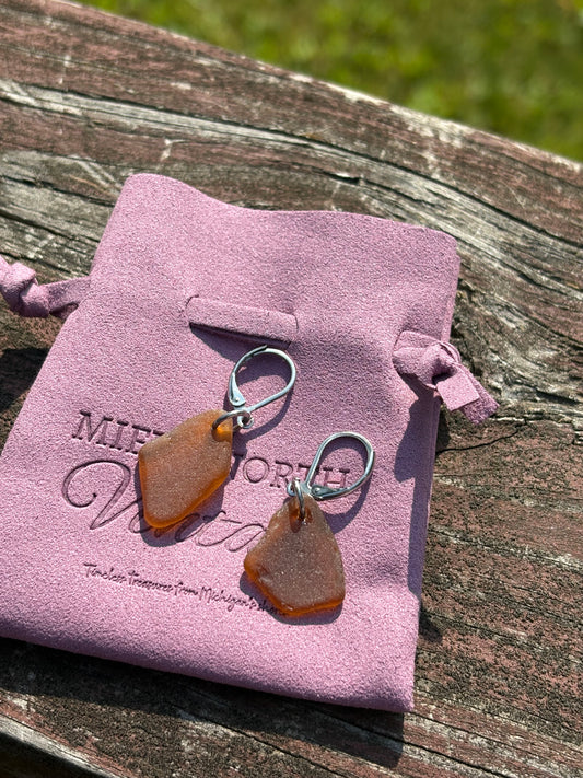 Lake Michigan Brown Beach Glass Earrings – Charlevoix Shores Edition