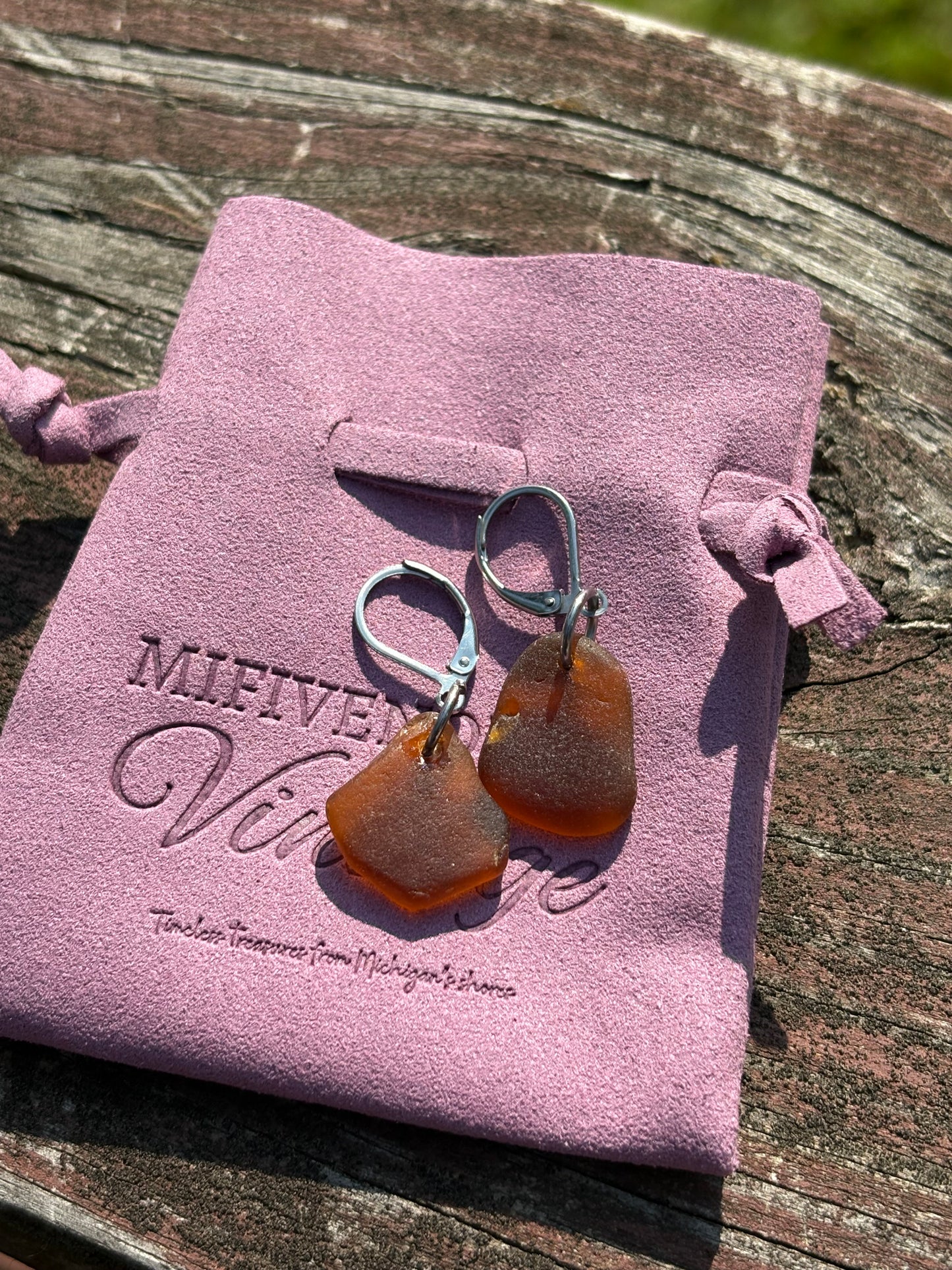 Lake Michigan Brown Beach Glass Earrings – Charlevoix Shores Edition