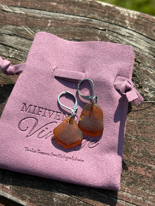 Lake Michigan Brown Beach Glass Earrings – Charlevoix Shores Edition