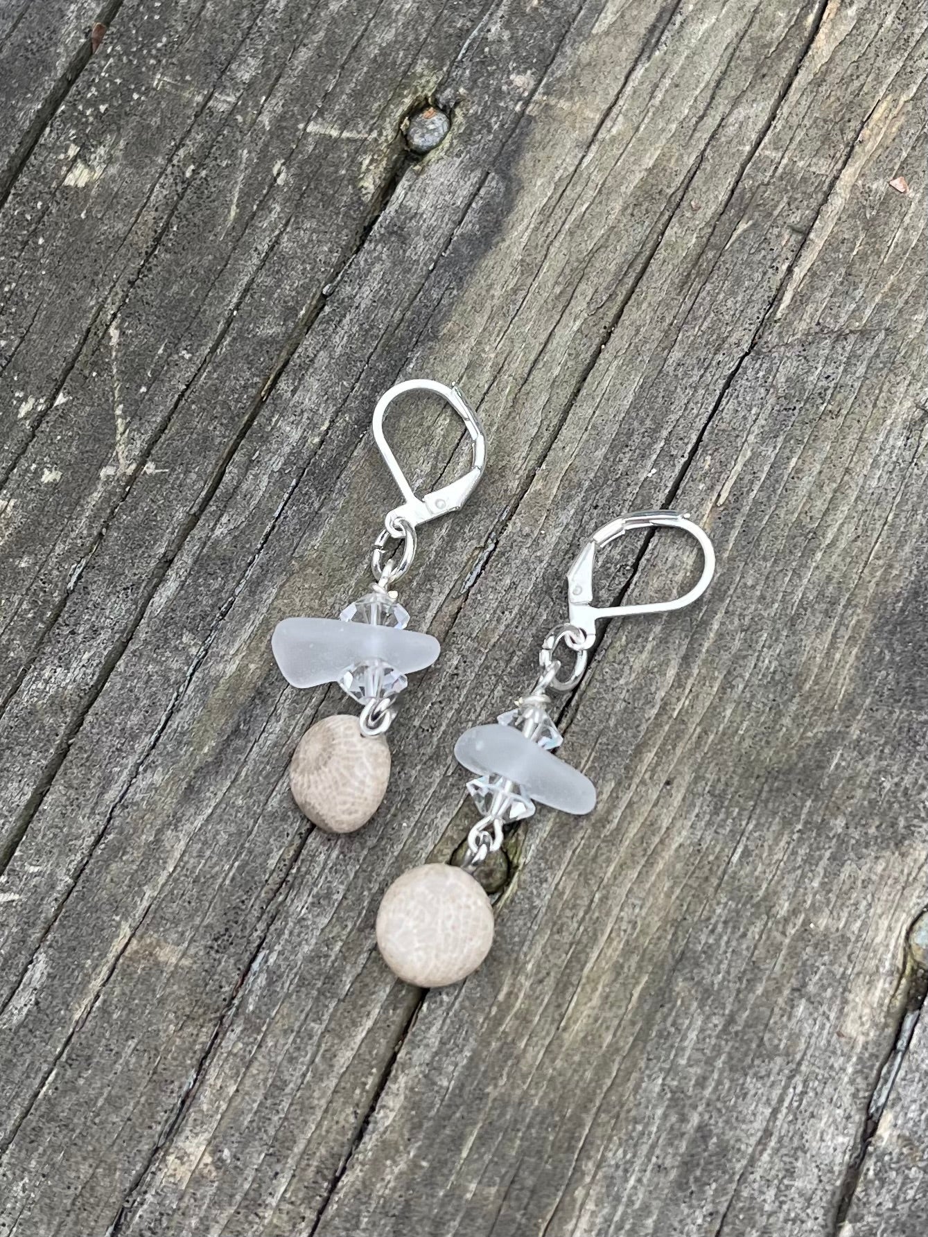 Lake Michigan beach glass + Petoskey stone earrings