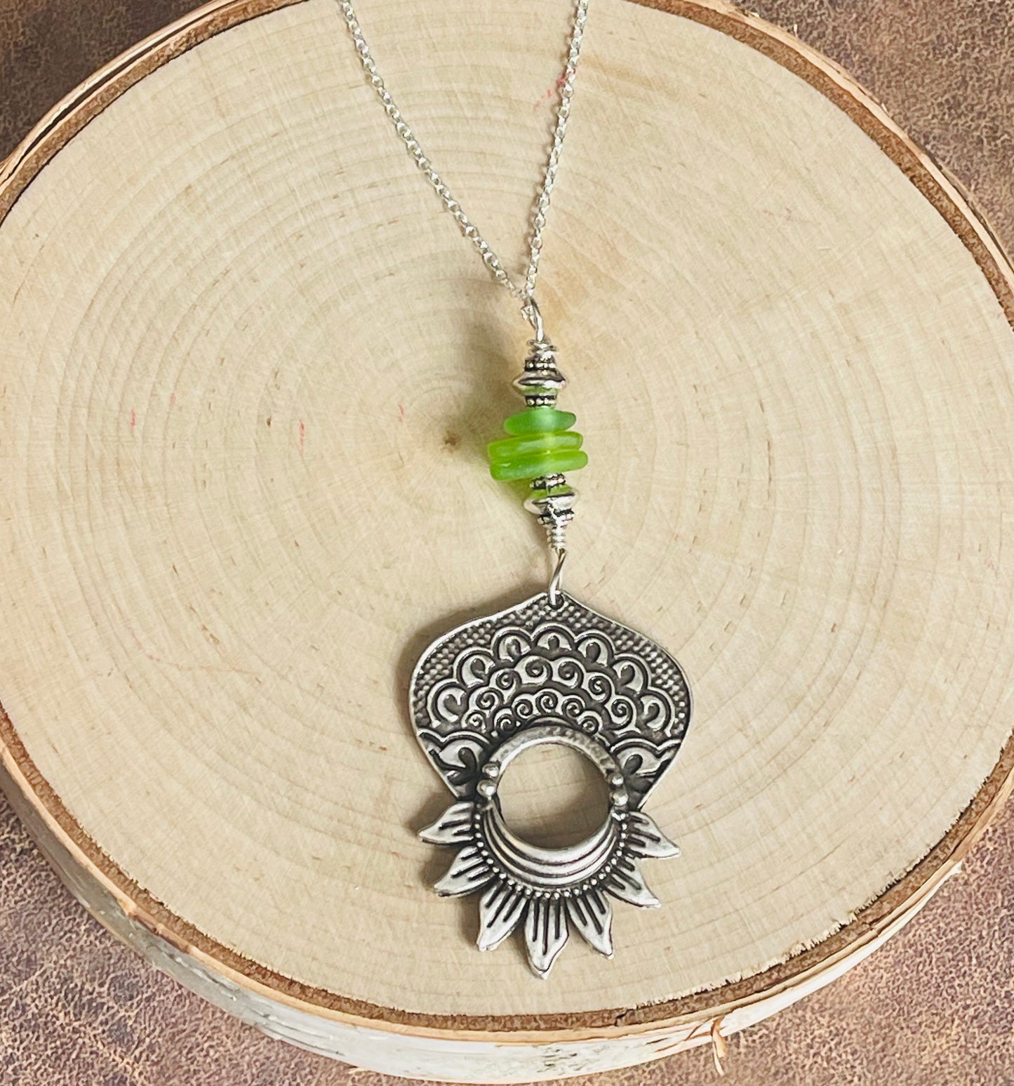 Bright green Genuine Lake Michigan Beach Glass Pendant Necklace