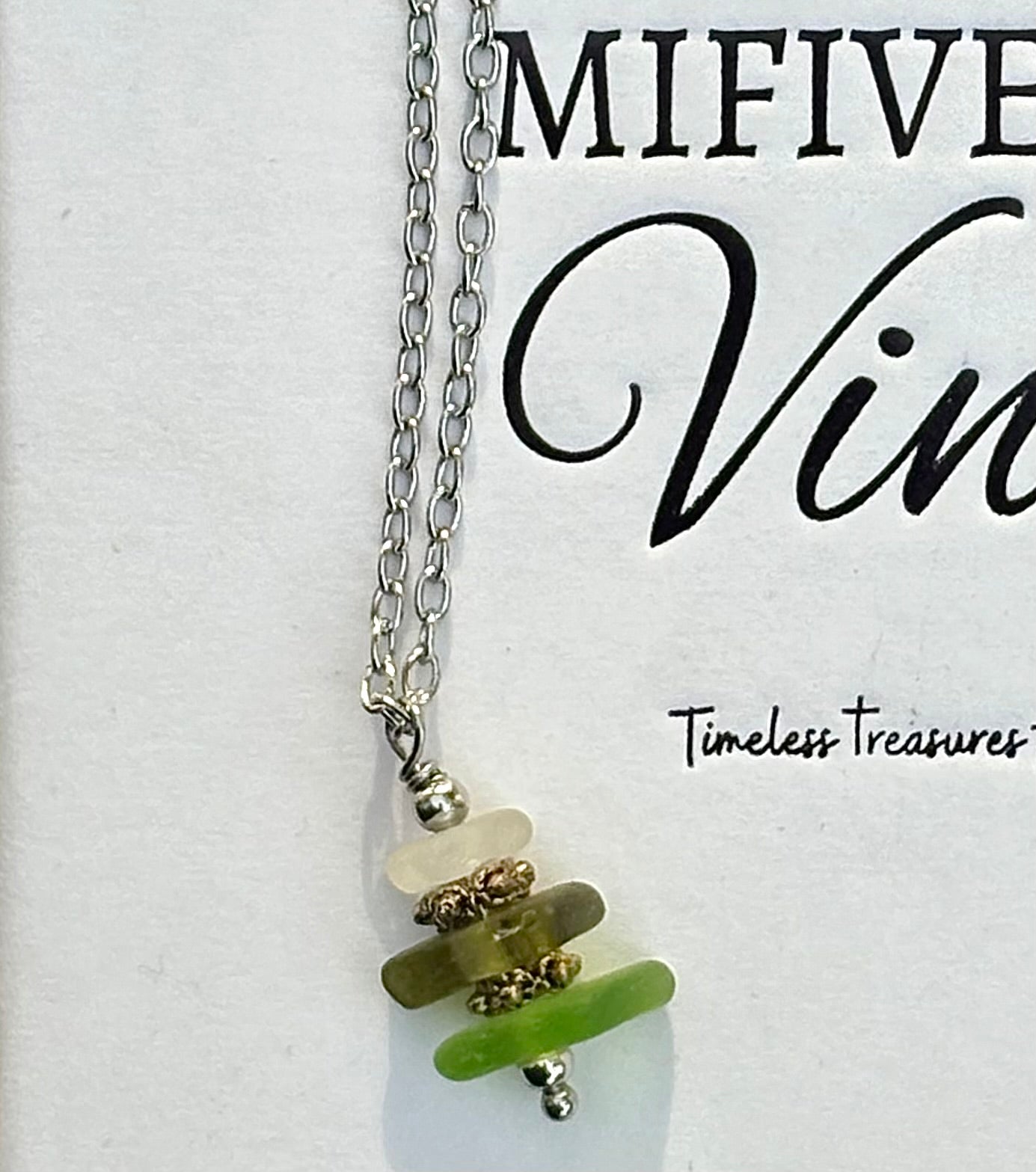 Lake Michigan Stacked Beach Glass Necklace – 18” Stainless Steel
