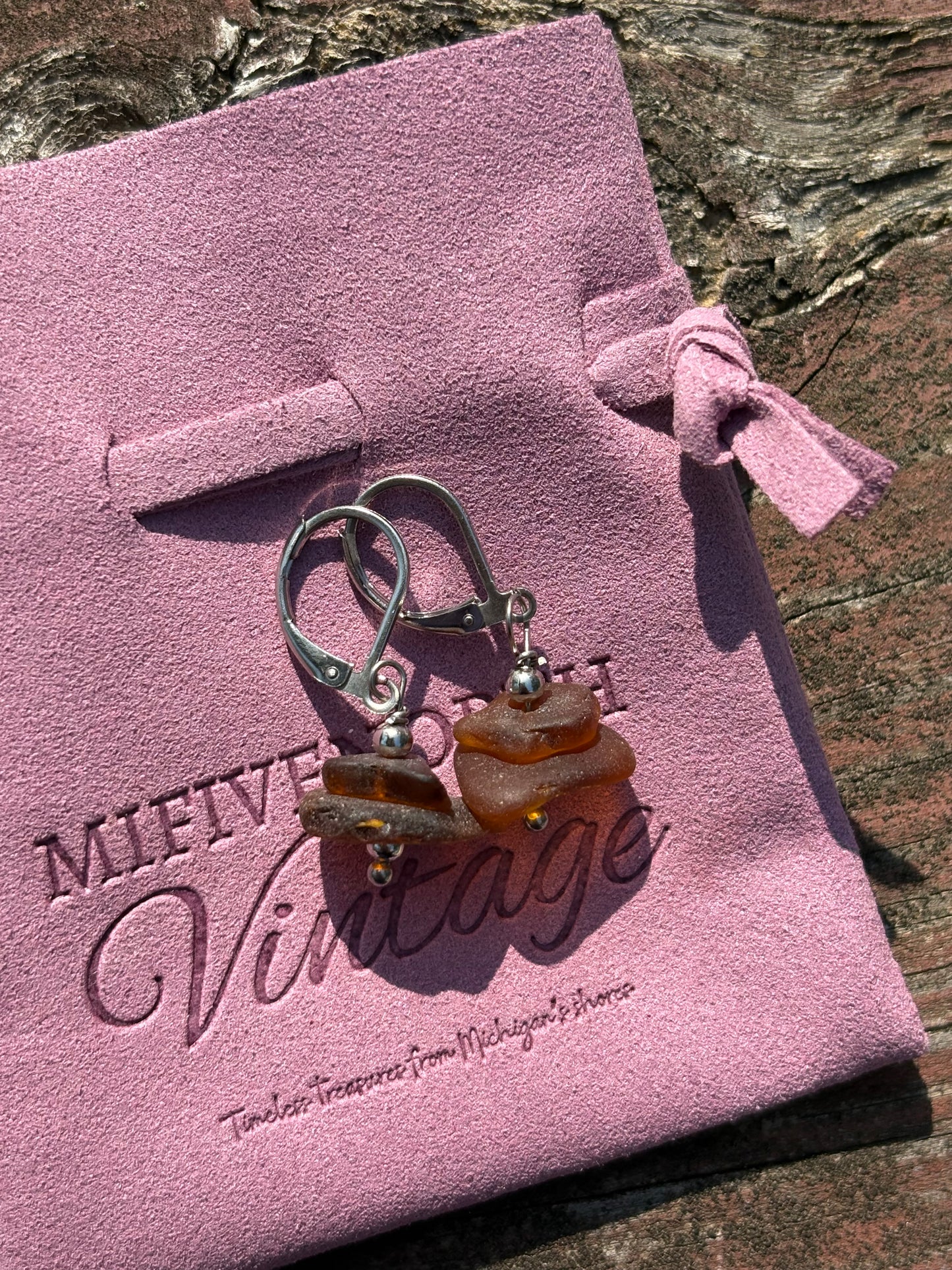 Lake Michigan Stacked Brown Beach Glass Earrings – Earth & Ember