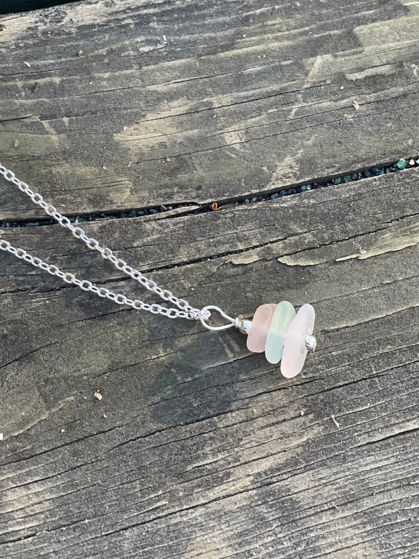 Dainty pastel stacked authentic beach glass necklace