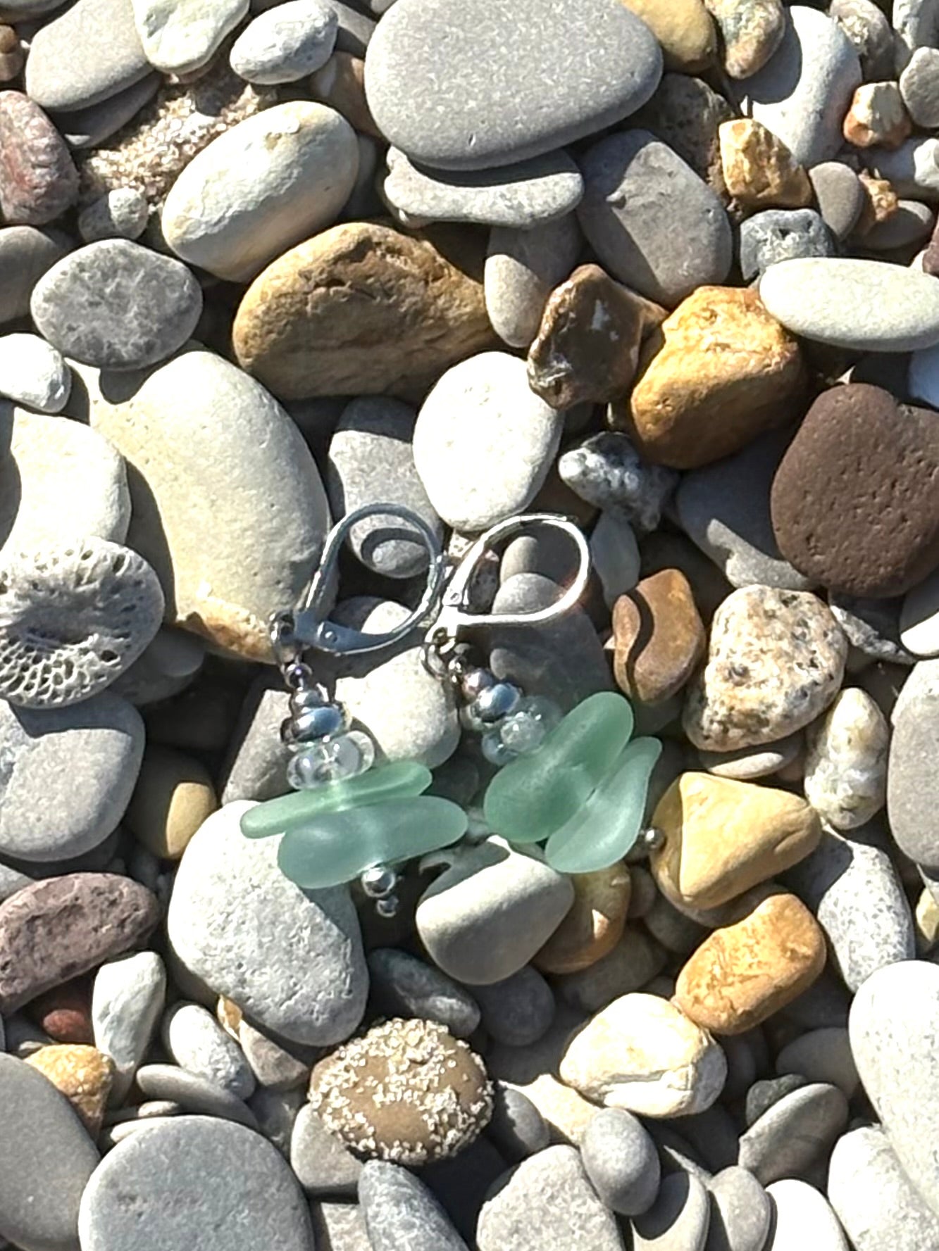 Turquoise Blue Great Lakes Beach Glass Earrings – Stainless Steel Lever Back