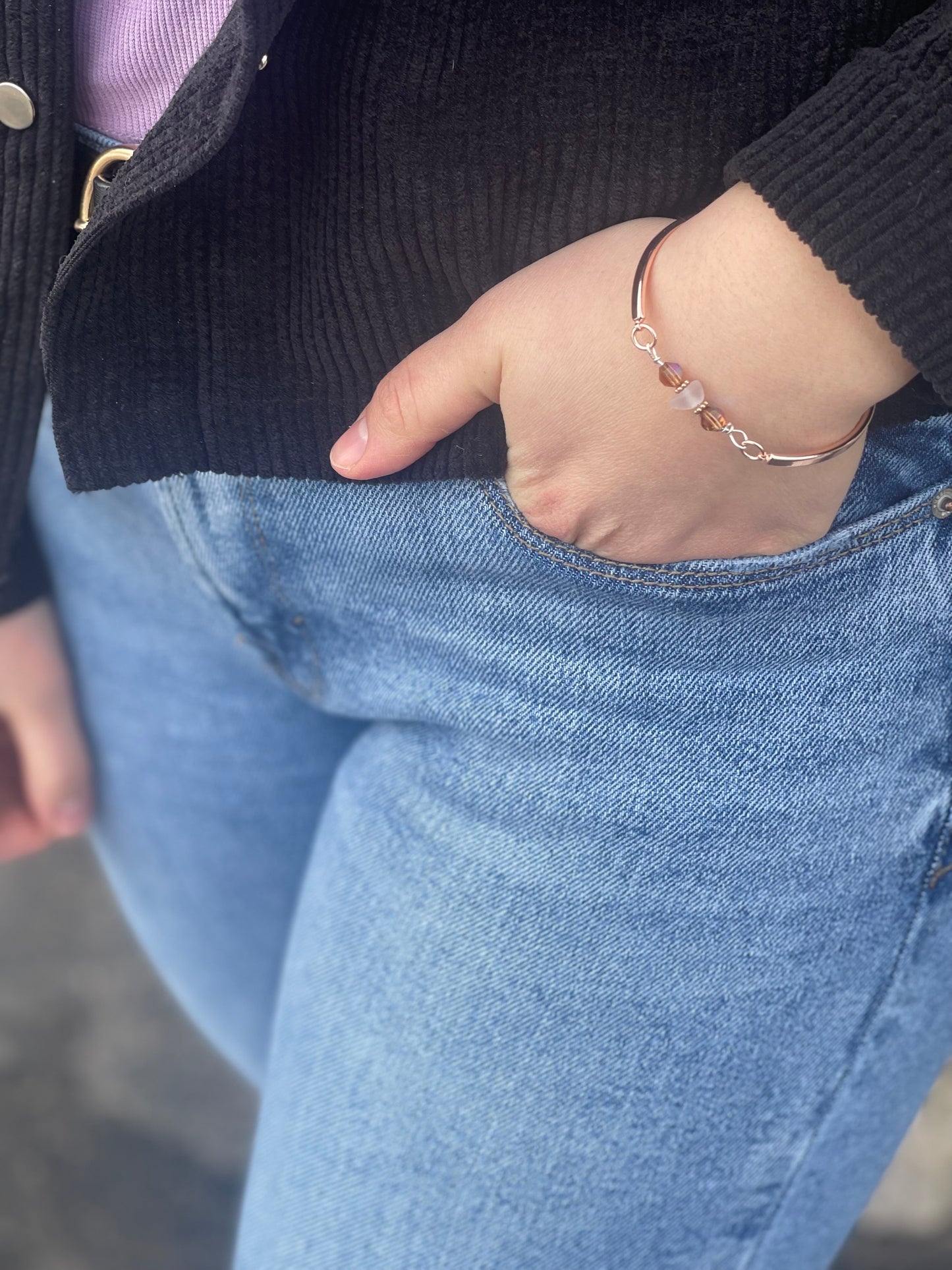 Michigan Beach glass & rose gold plated adjustable bracelet