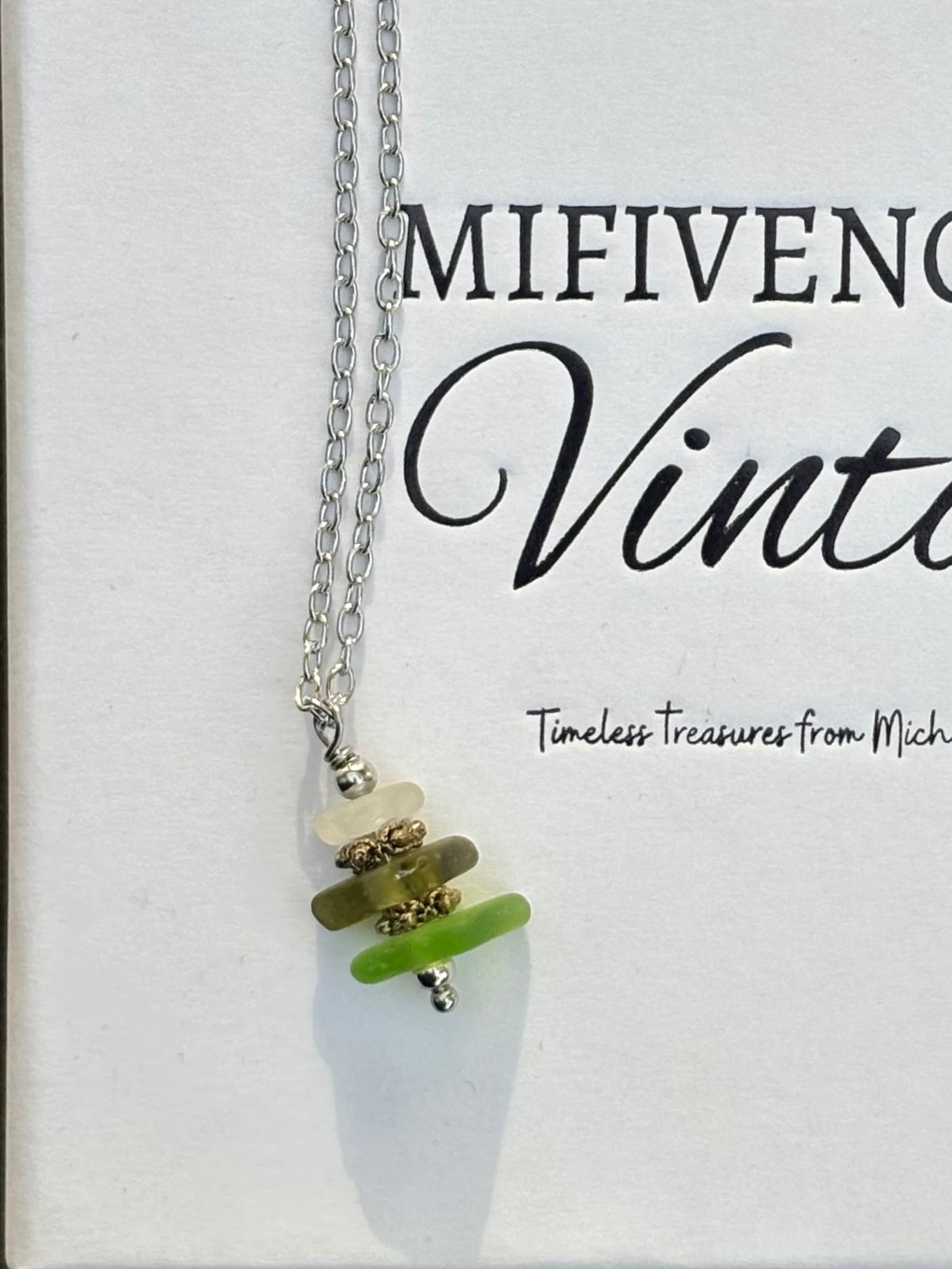 Lake Michigan Stacked Beach Glass Necklace – 18” Stainless Steel
