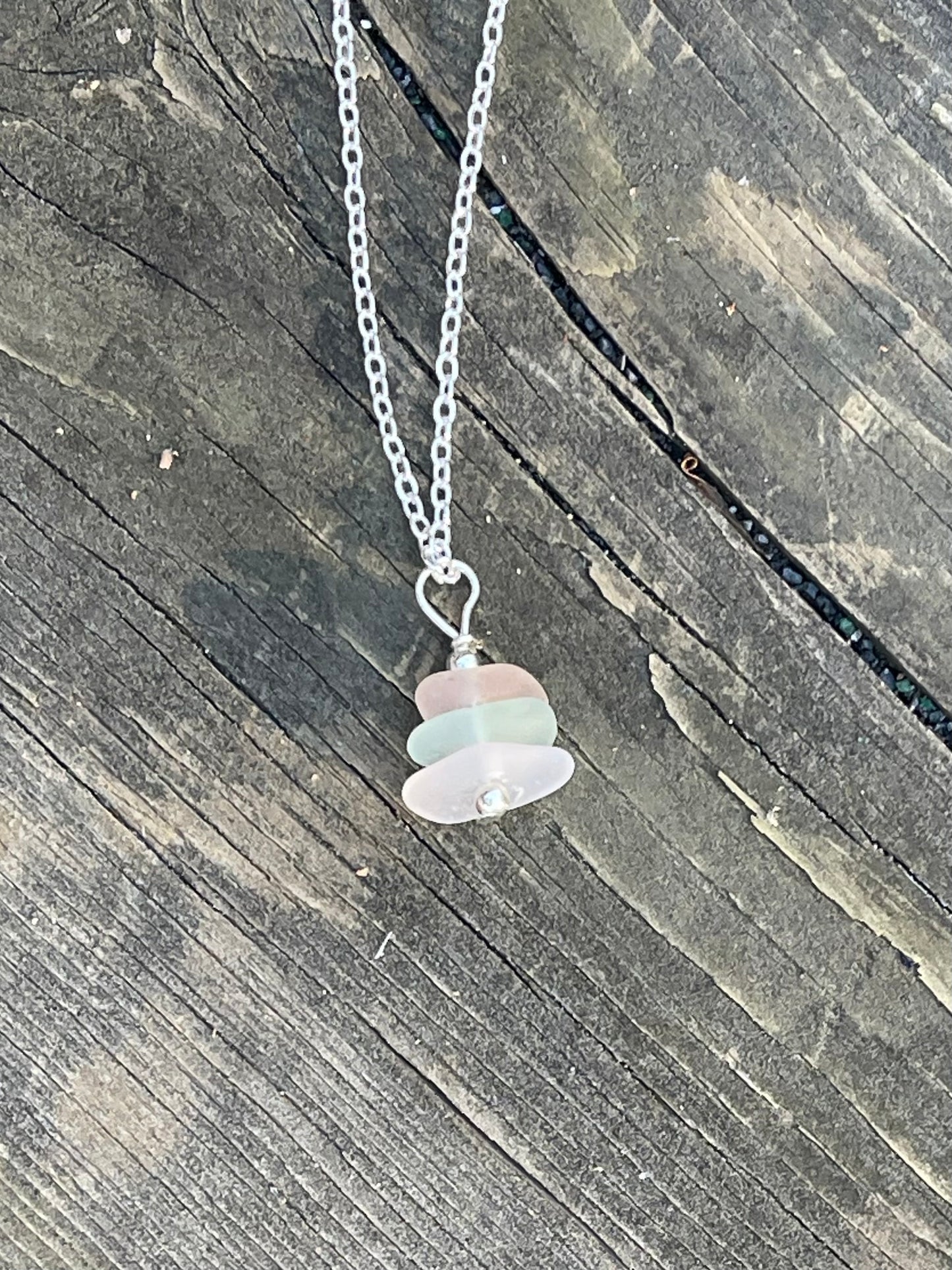 Dainty pastel stacked authentic beach glass necklace