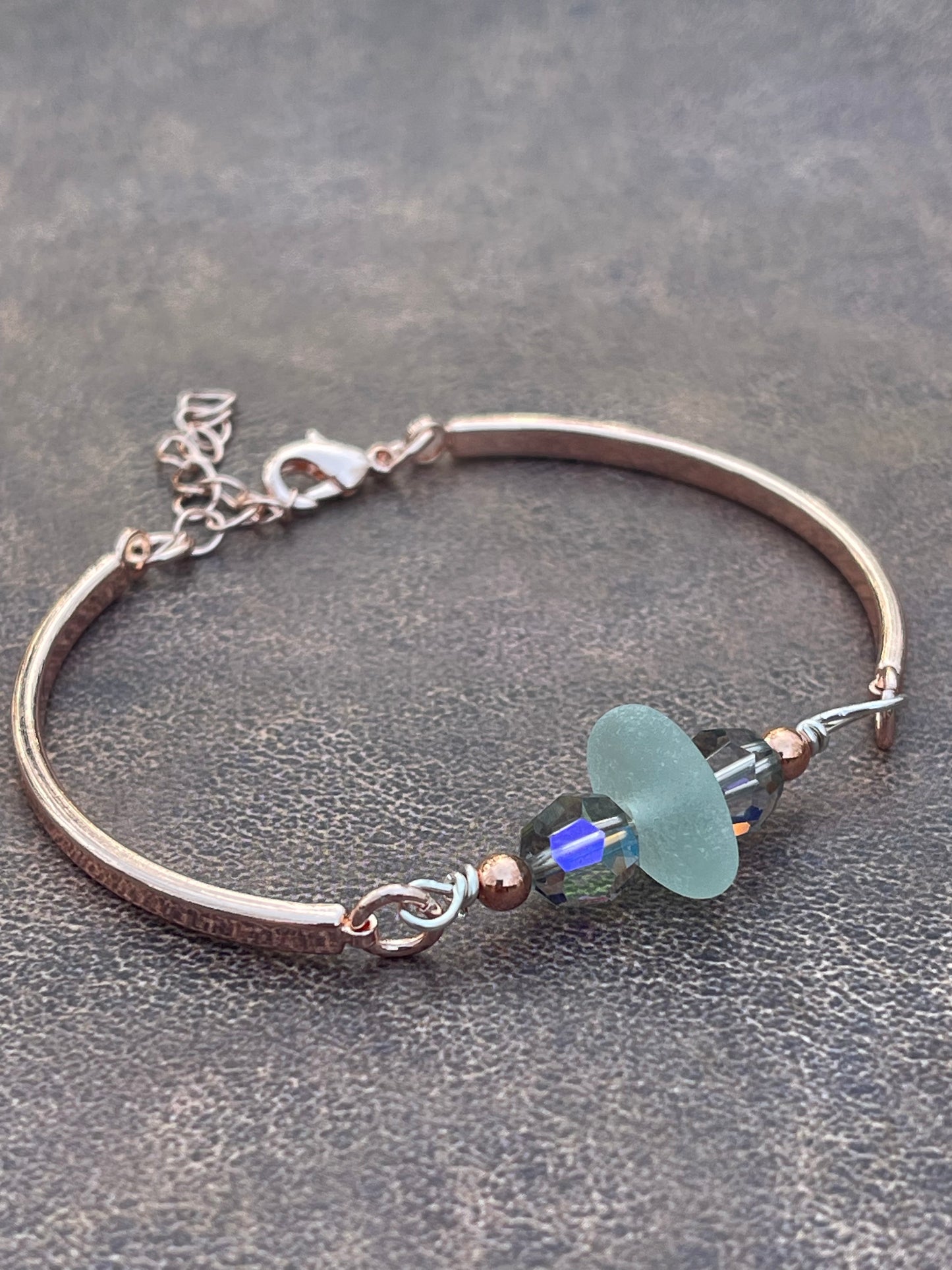 Rose Gold Plated Authentic Great Lakes Beach Glass Adjustable Bracelet