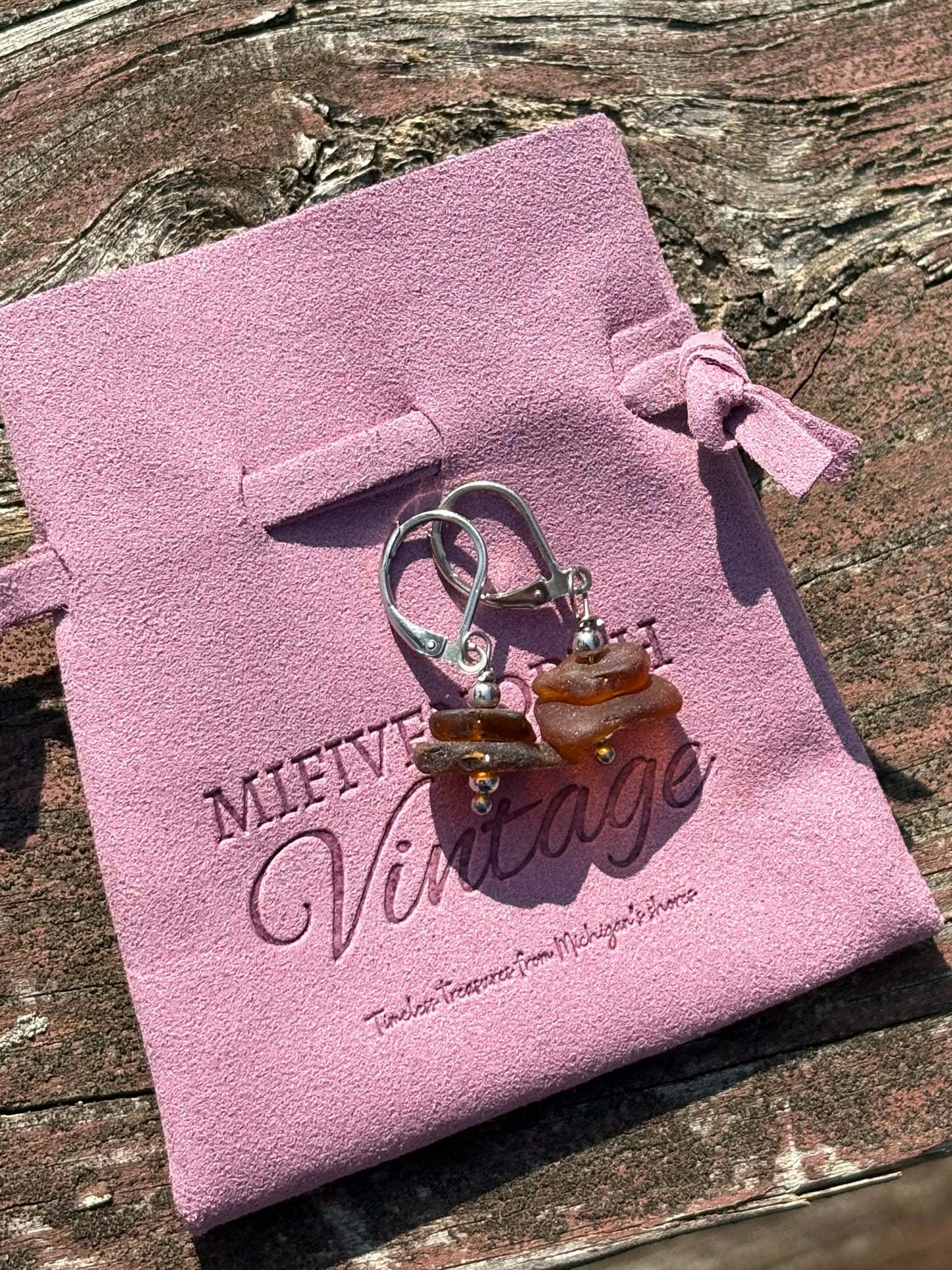 Lake Michigan Stacked Brown Beach Glass Earrings – Earth & Ember