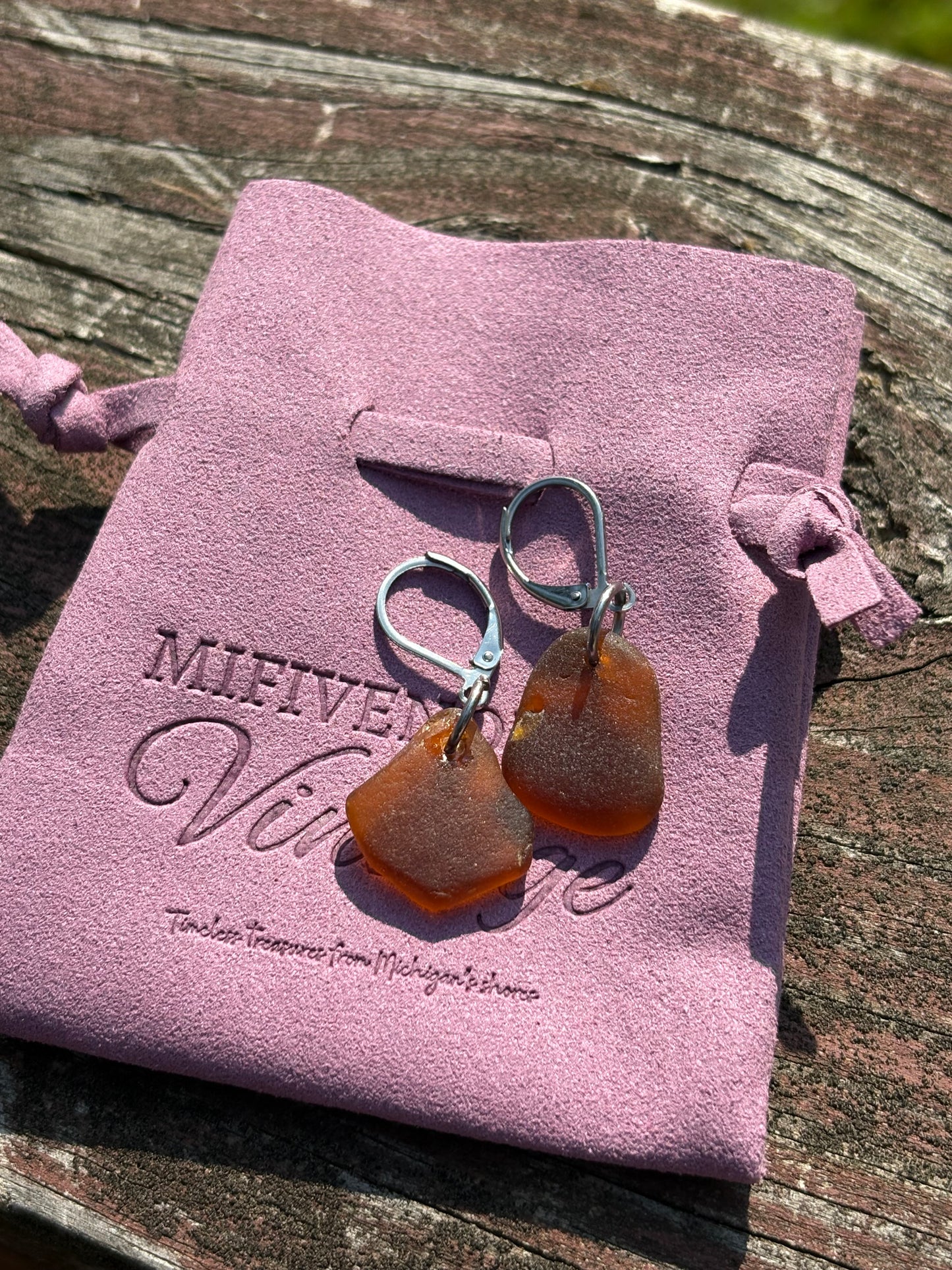 Lake Michigan Brown Beach Glass Earrings – Charlevoix Shores Edition