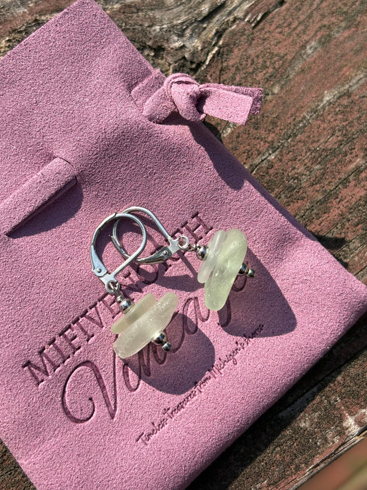 Two toned stacked Lake Michigan Beach Glass earrings