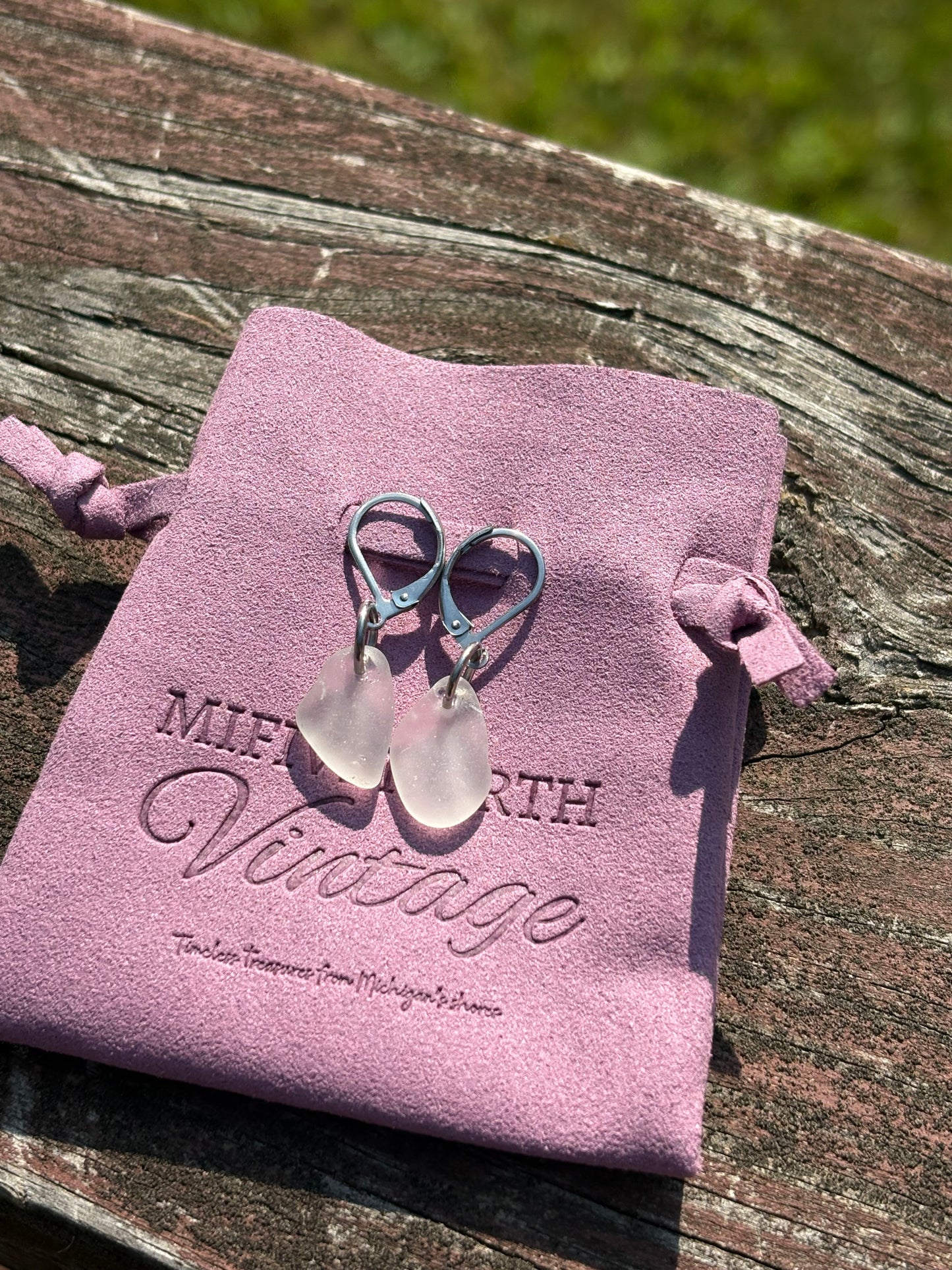 Lake Michigan White Beach Glass Earrings—Charlevoix Shores Edition