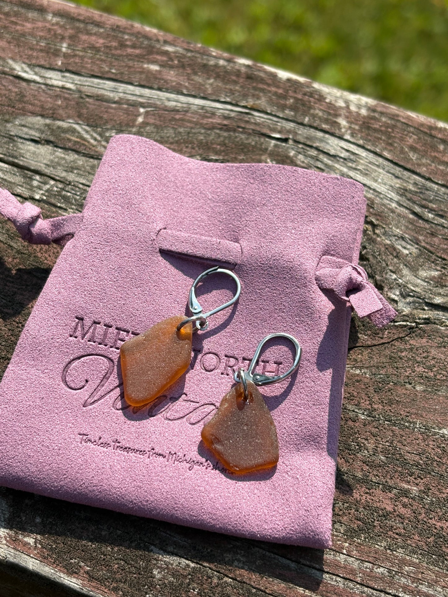 Lake Michigan Brown Beach Glass Earrings – Charlevoix Shores Edition