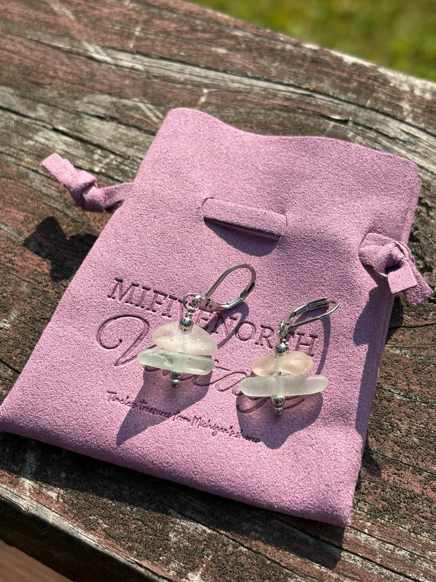 Two toned stacked Michigan Beach glass earrings—Charlevoix Shores Edition
