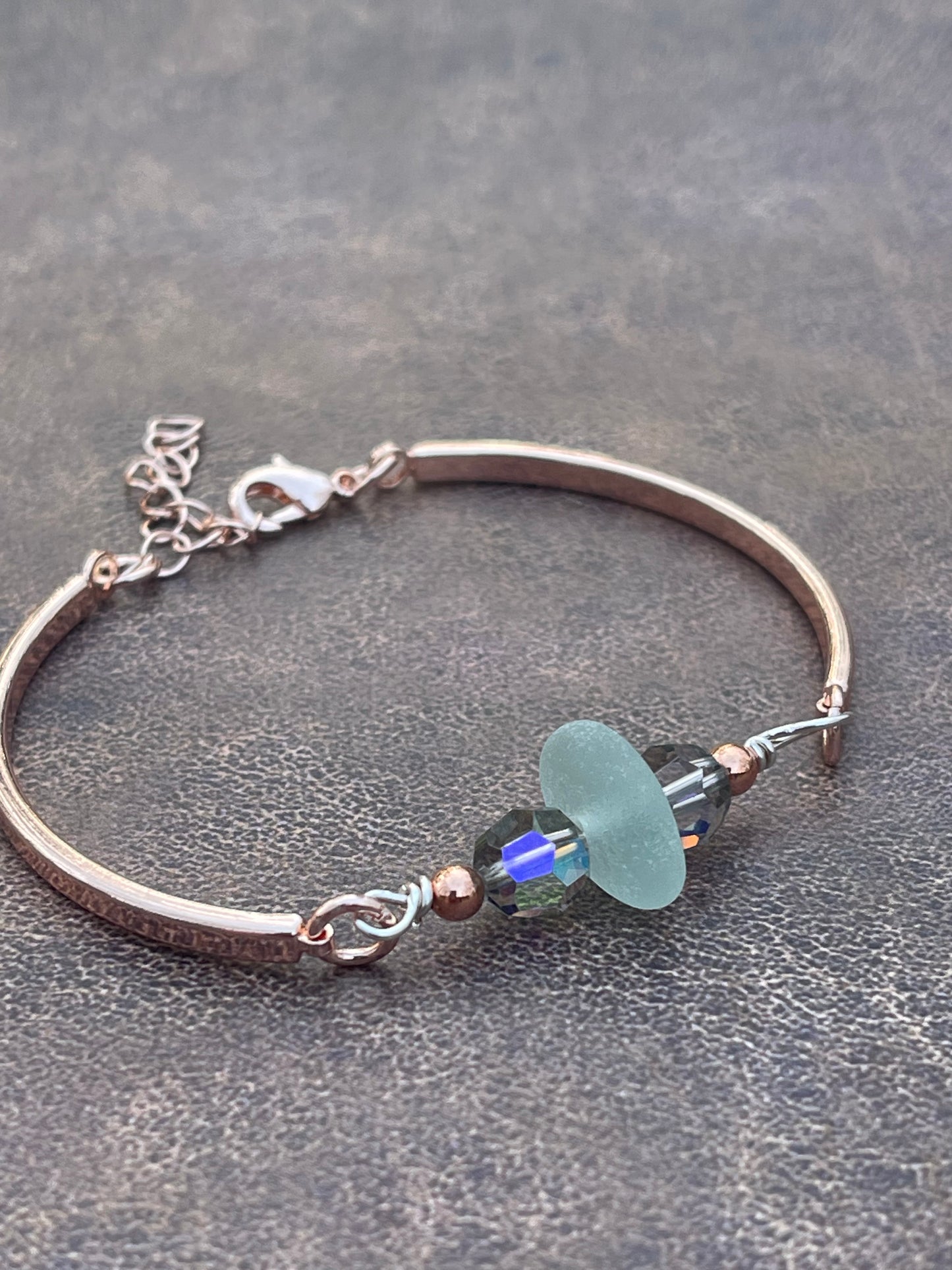 Rose Gold Plated Authentic Great Lakes Beach Glass Adjustable Bracelet