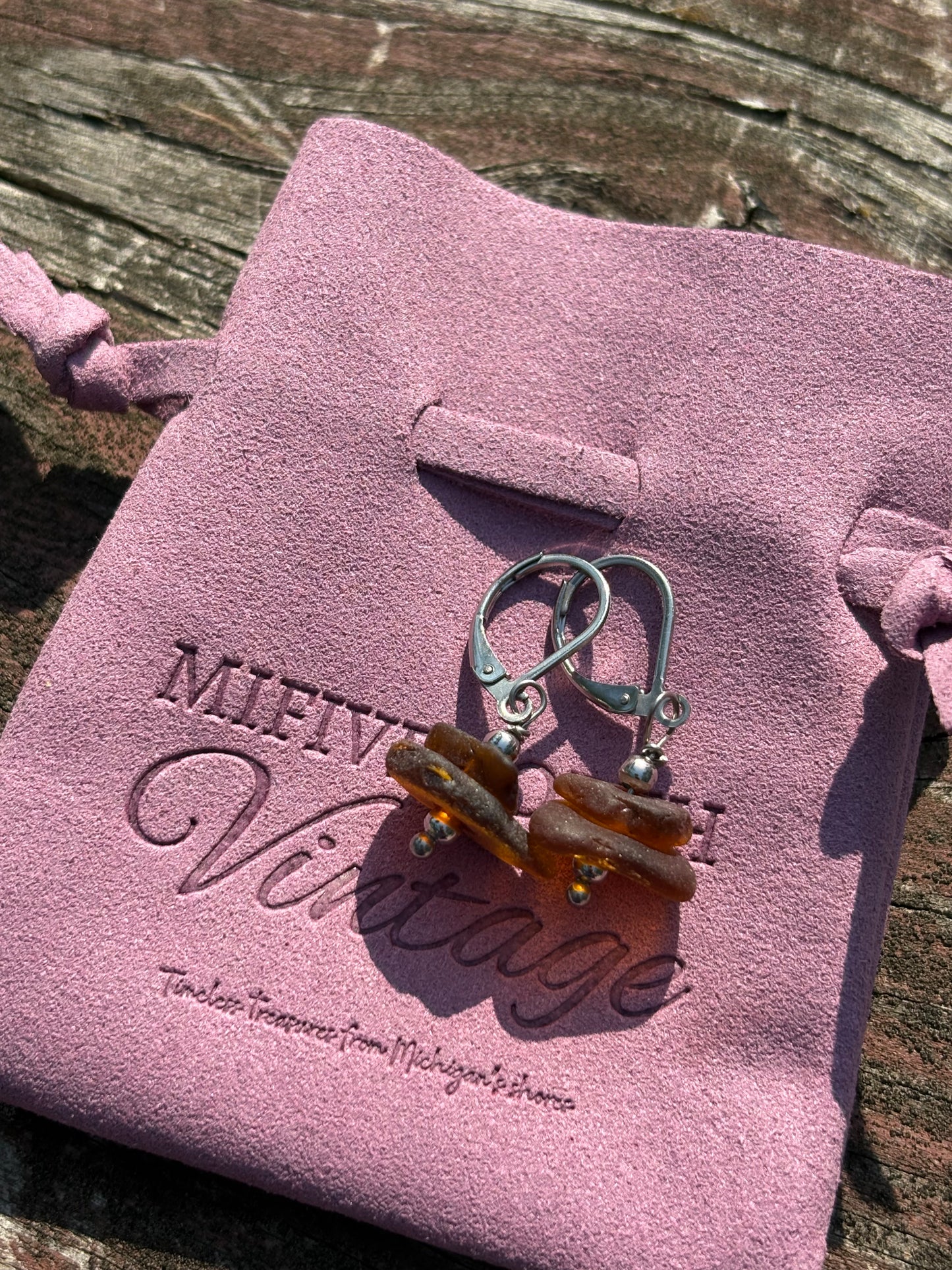 Lake Michigan Stacked Brown Beach Glass Earrings – Earth & Ember