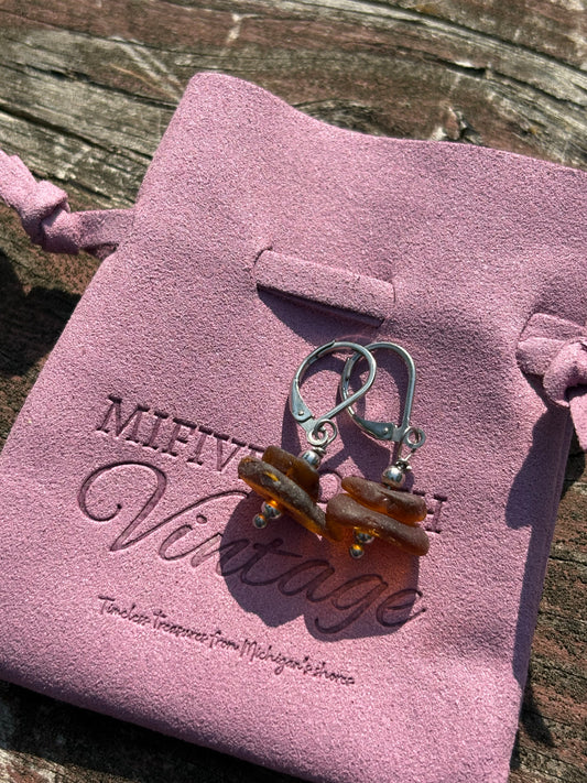 Lake Michigan Stacked Brown Beach Glass Earrings – Earth & Ember