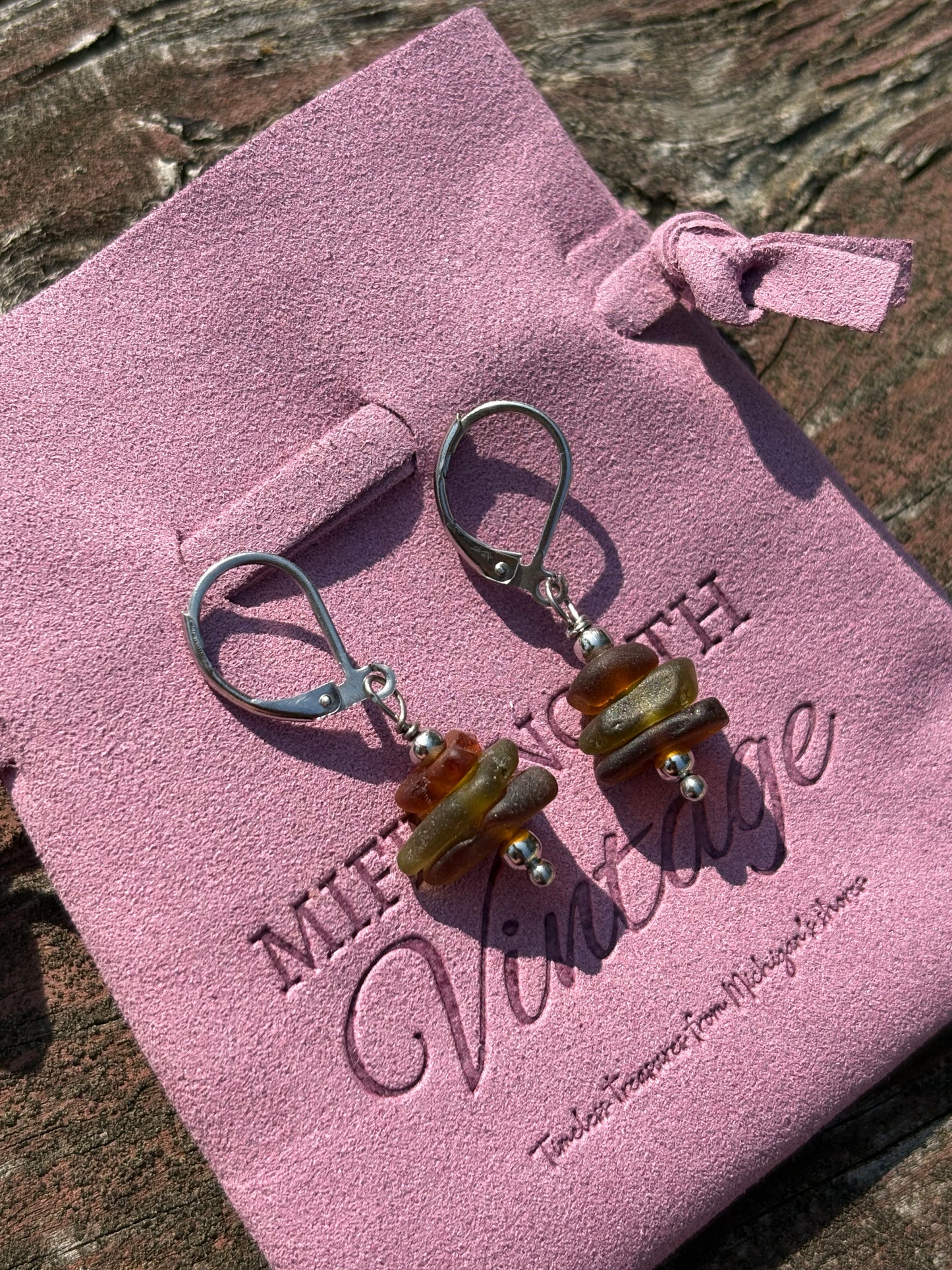 Stacked Lake Michigan Beach Glass Earrings – Charlevoix Shores Edition
