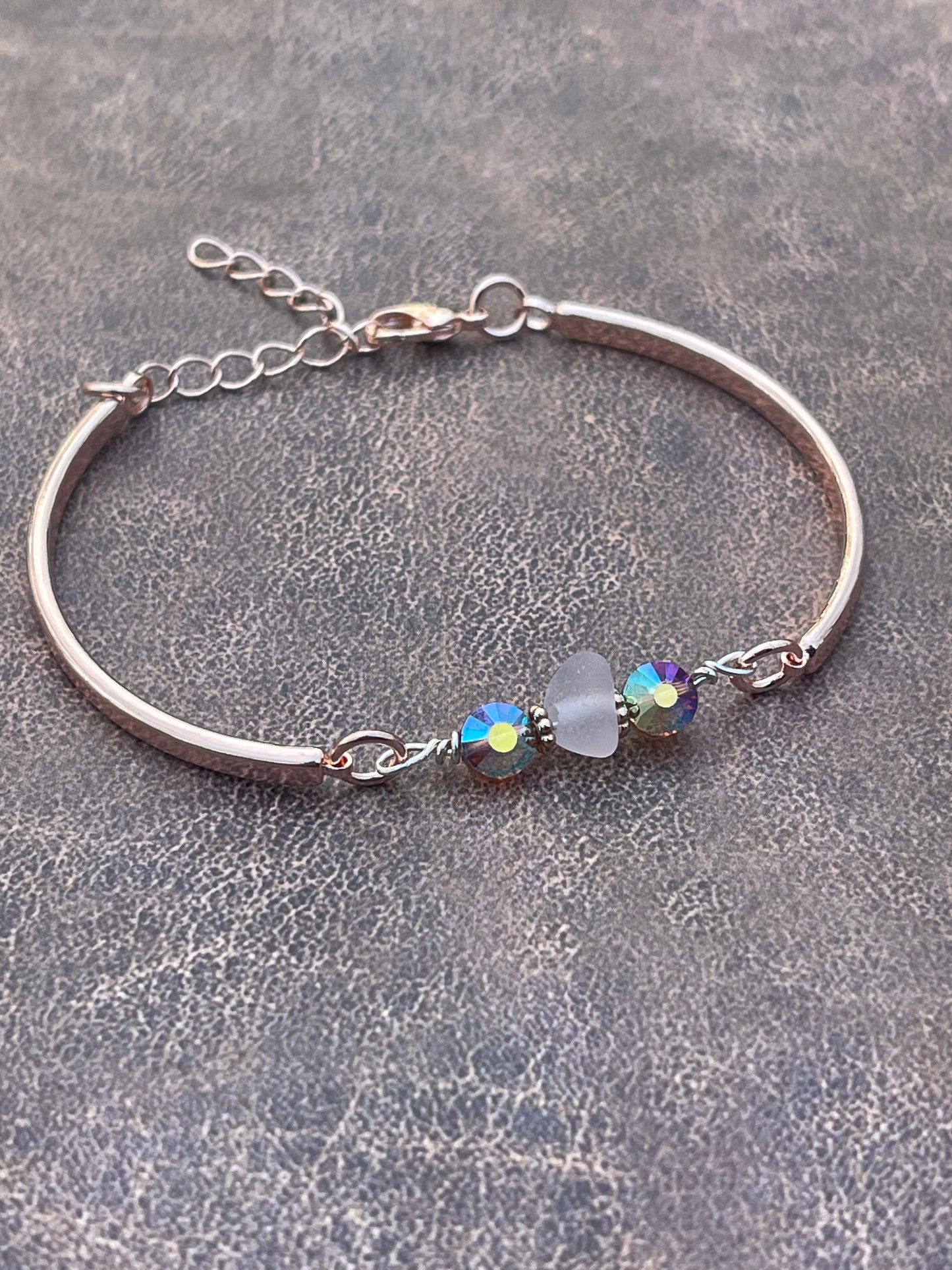 Michigan Beach glass & rose gold plated adjustable bracelet