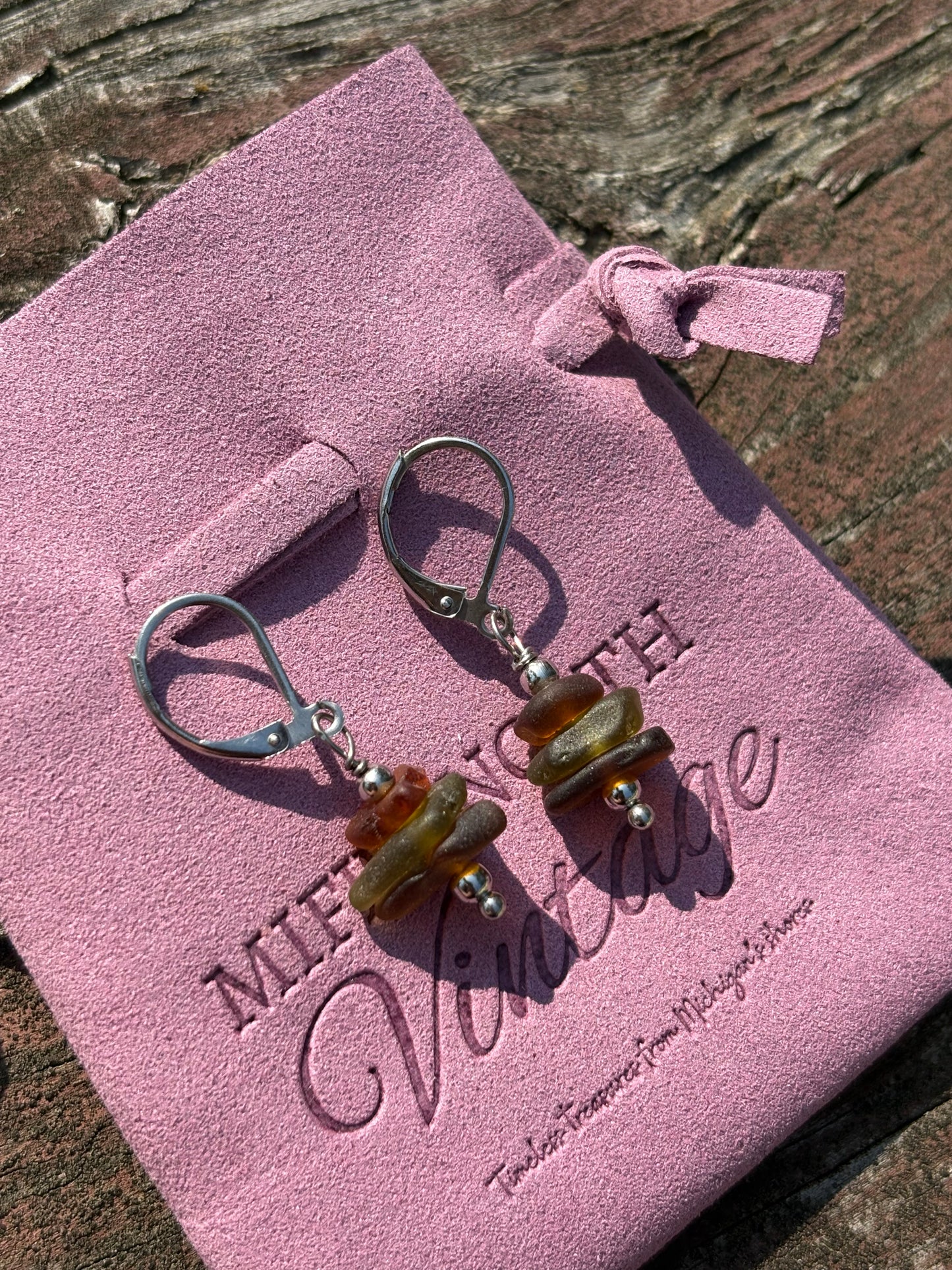 Stacked Lake Michigan Beach Glass Earrings – Charlevoix Shores Edition