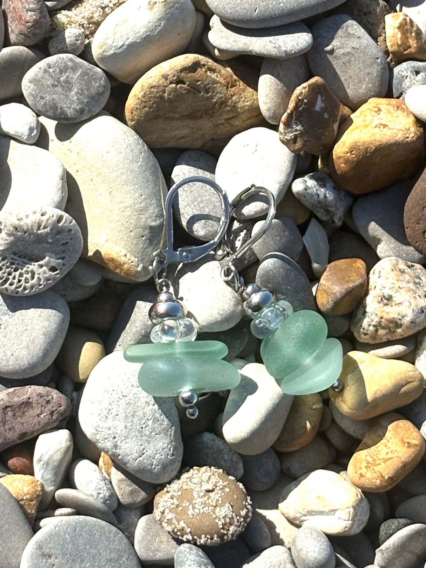 Turquoise Blue Great Lakes Beach Glass Earrings – Stainless Steel Lever Back