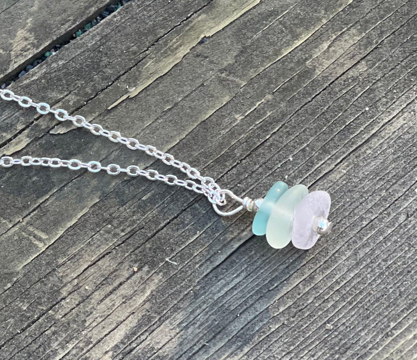 Authentic Great Lakes pastel stacked beach glass necklace