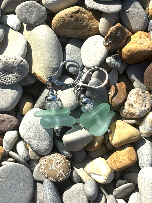 Turquoise Blue Great Lakes Beach Glass Earrings – Stainless Steel Lever Back
