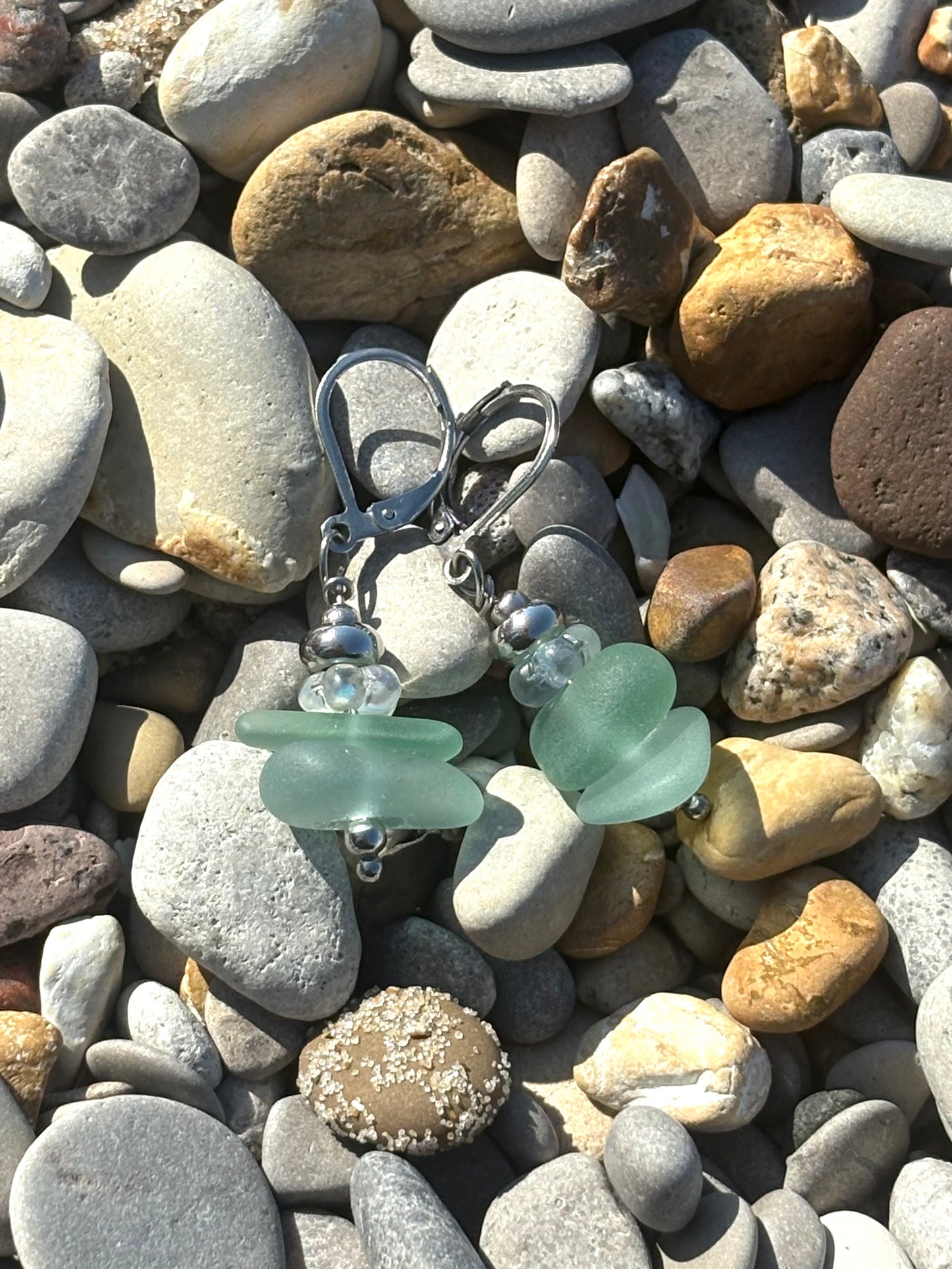 Turquoise Blue Great Lakes Beach Glass Earrings – Stainless Steel Lever Back