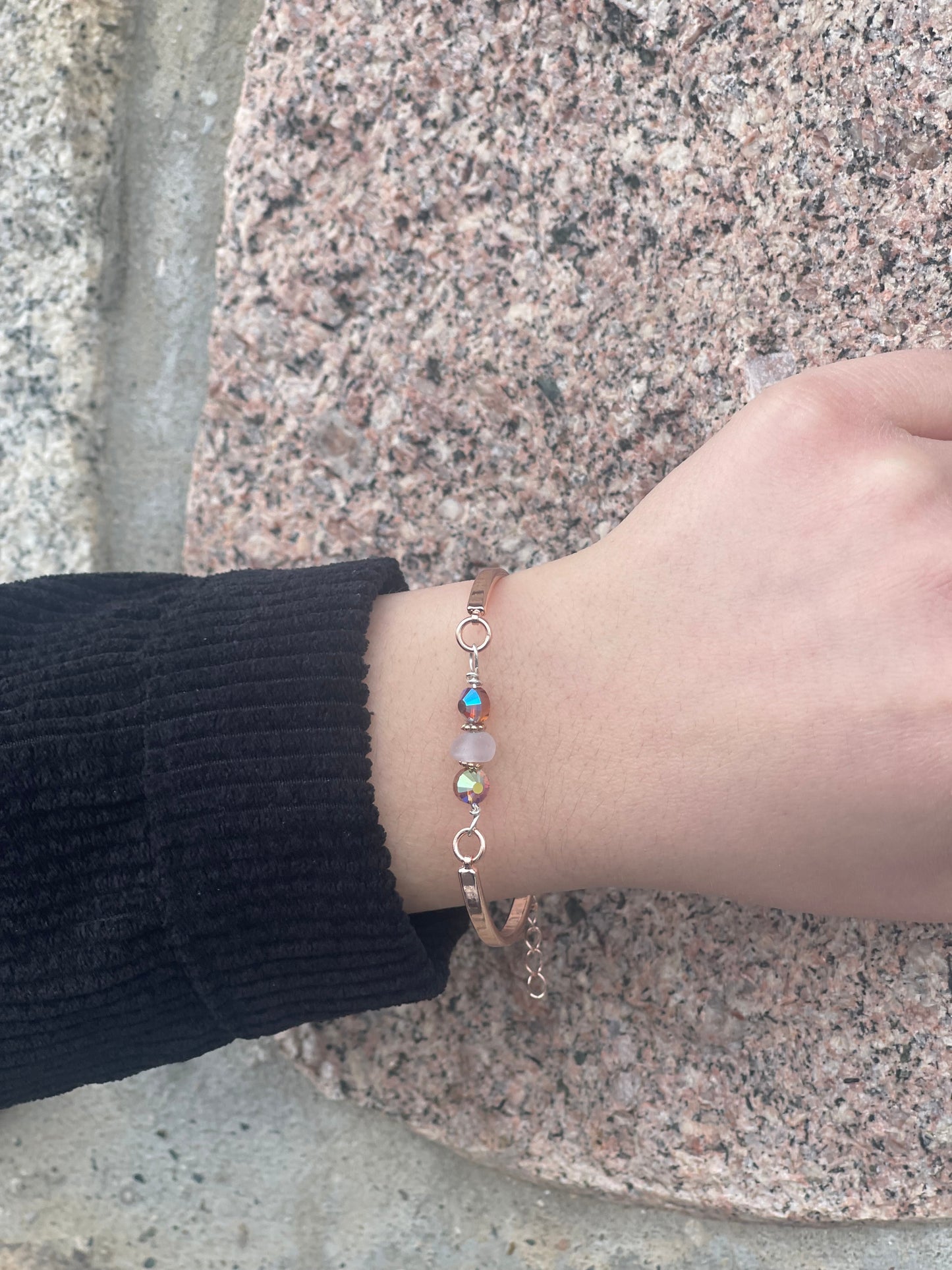 Michigan Beach glass & rose gold plated adjustable bracelet