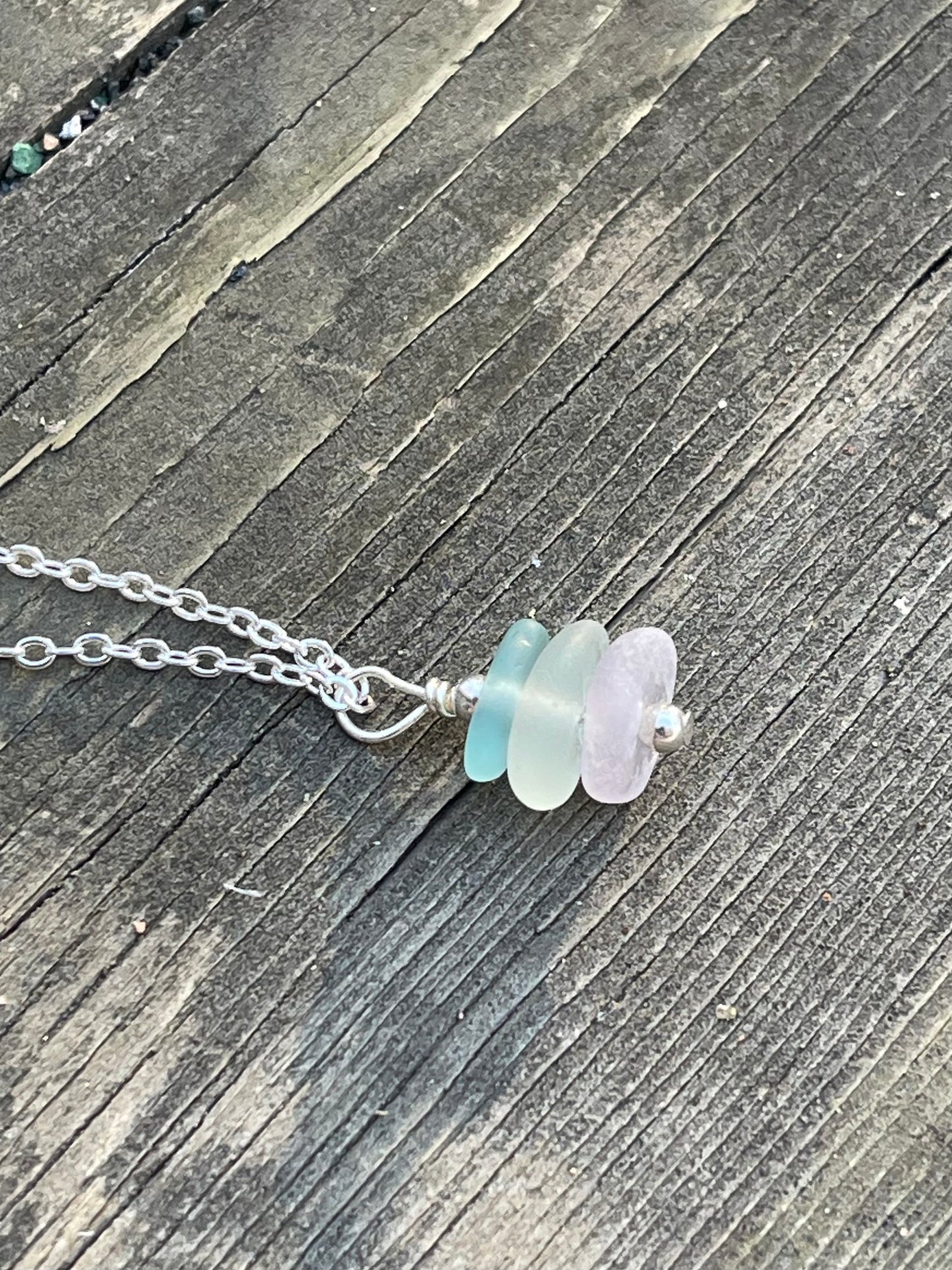 Authentic Great Lakes pastel stacked beach glass necklace