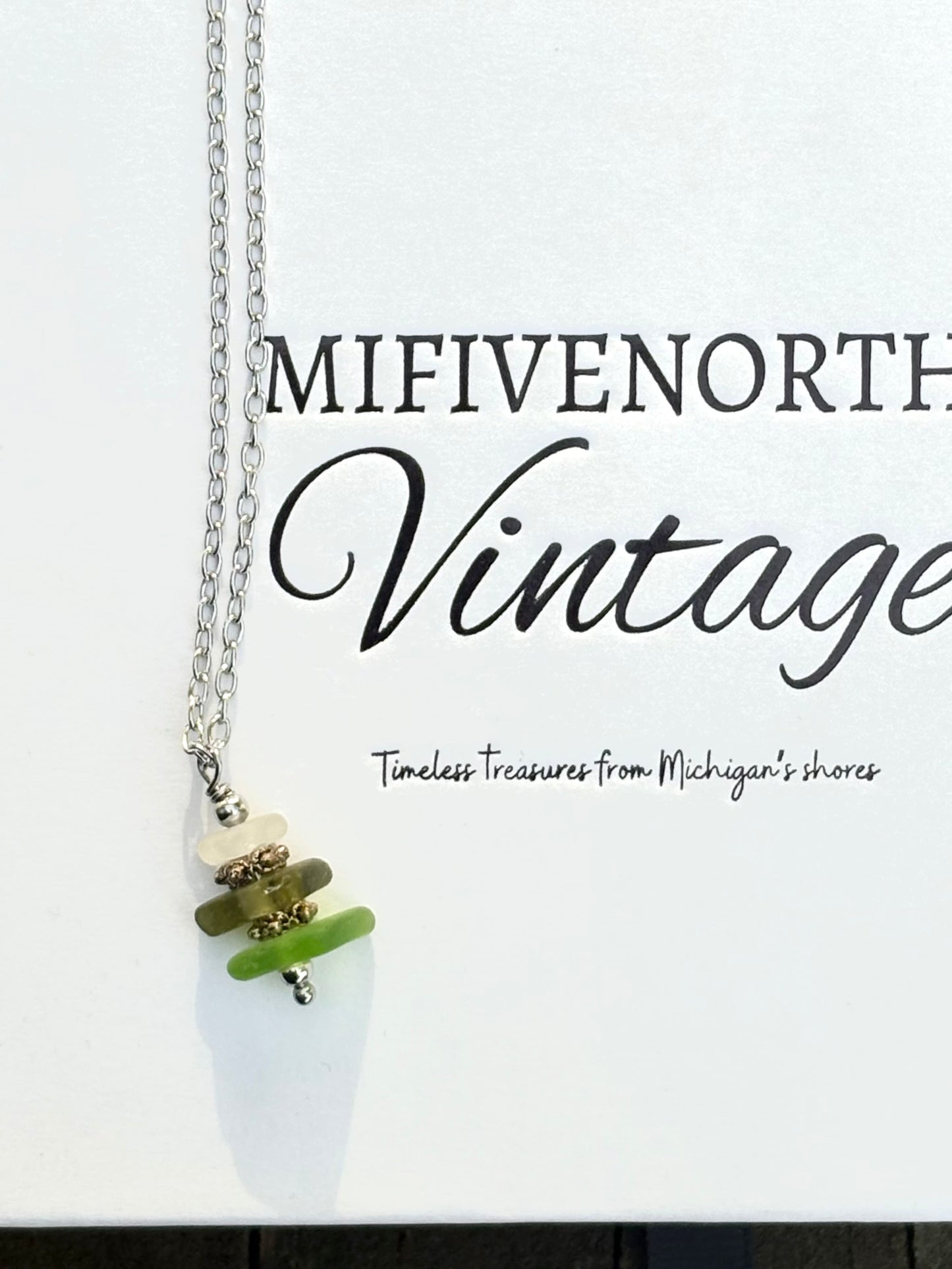 Lake Michigan Stacked Beach Glass Necklace – 18” Stainless Steel
