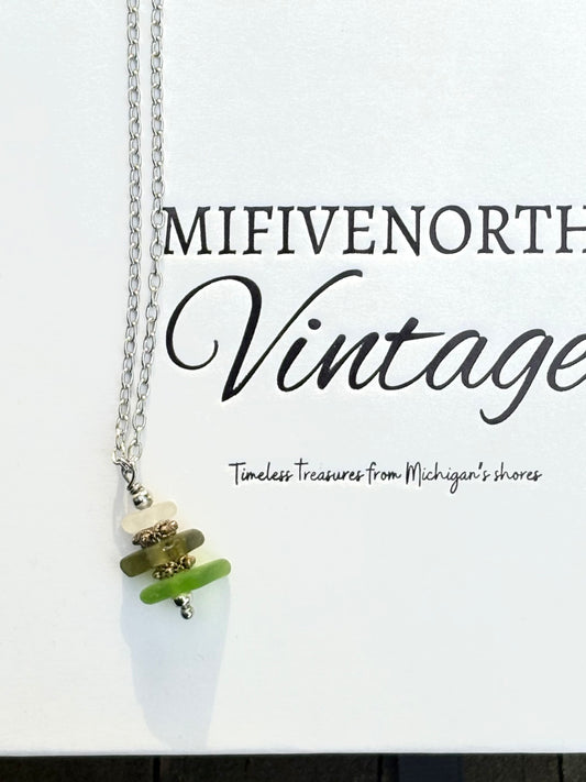 Lake Michigan Stacked Beach Glass Necklace – 18” Stainless Steel