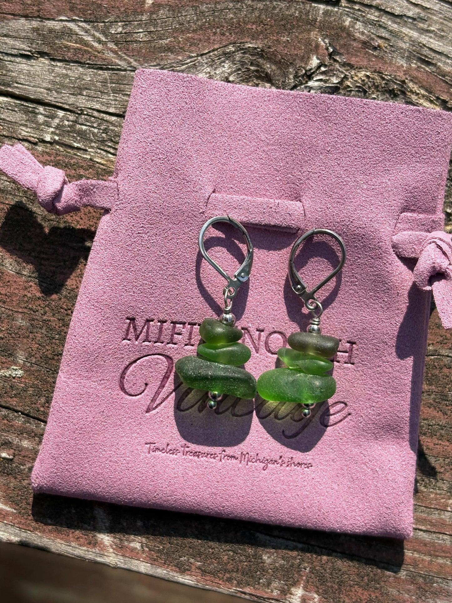 Lake Michigan Stacked Green Beach Glass Earrings – Olive & Emerald Blend