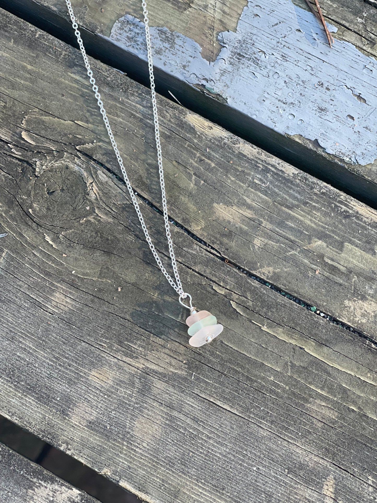 Dainty pastel stacked authentic beach glass necklace
