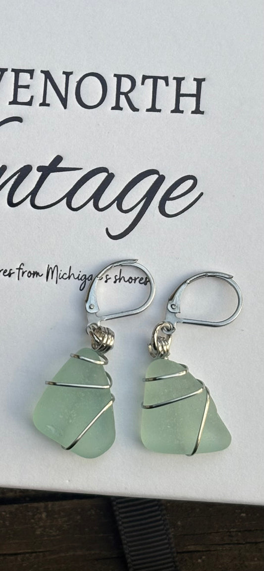 Turquoise Great Lakes Beach Glass Earrings – Stainless Steel